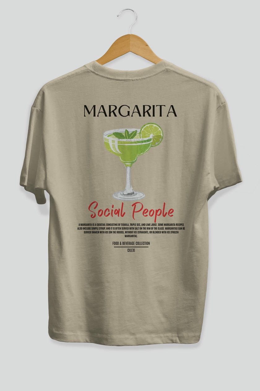 Margarita Kokteyl Serisi Baskılı Oversize t-shirt Erkek Kadın Unisex %100 Pamuk Bisiklet Yaka tişort
