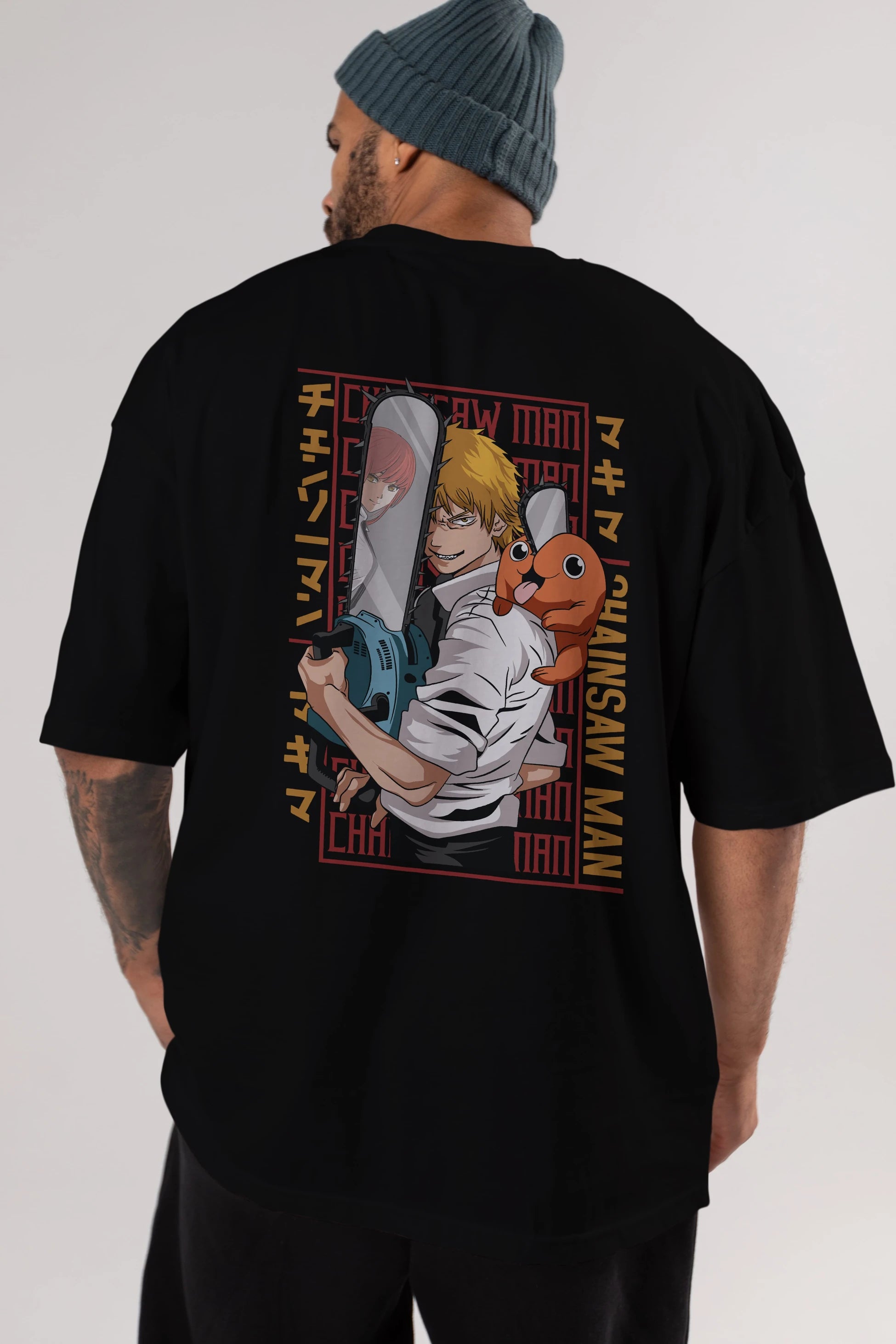Chainsaw DENJI Anime Arka Baskılı Oversize t-shirt Erkek Kadın Unisex