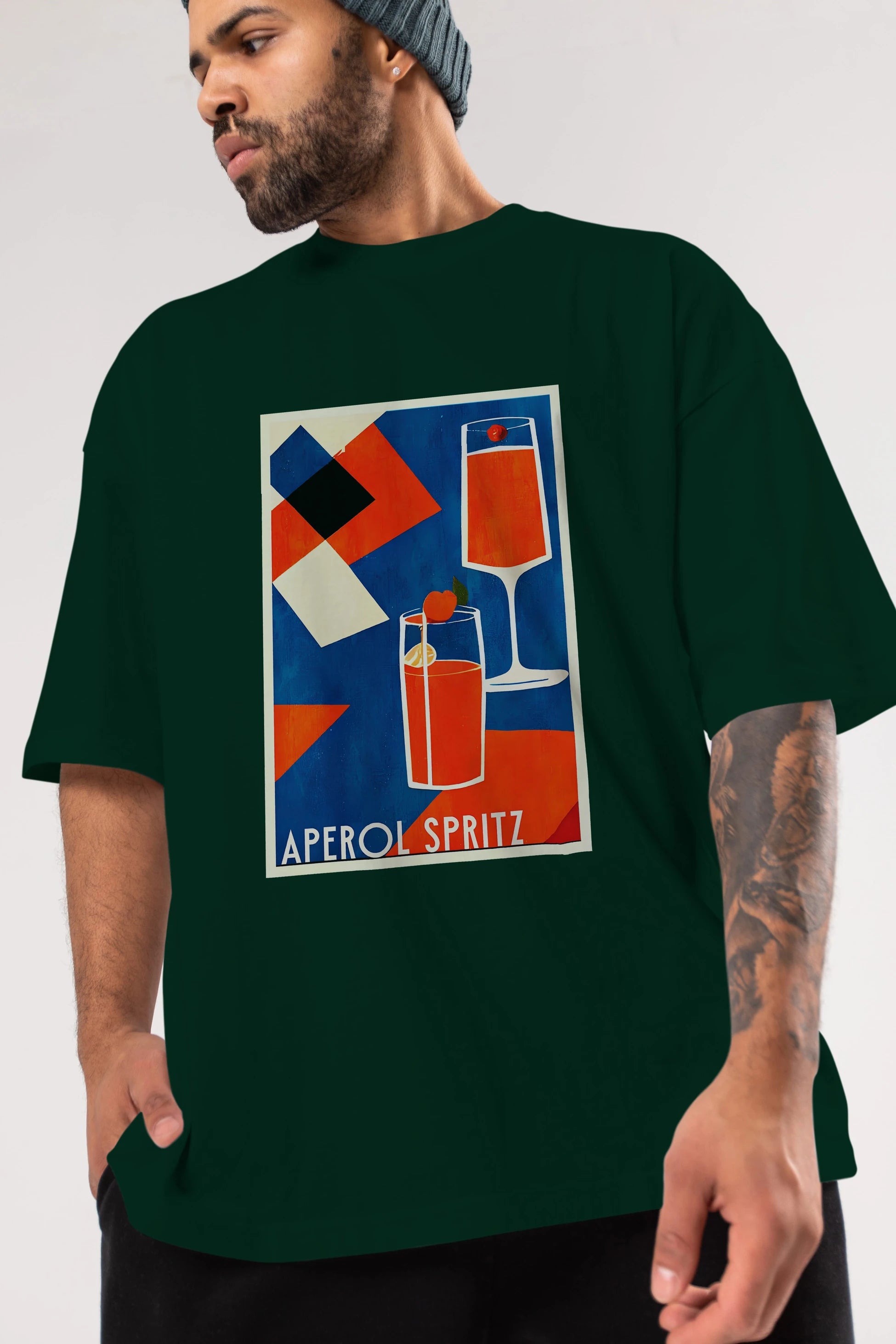 Aperol Spritz 4 Ön Baskılı Oversize t-shirt Erkek Kadın Unisex %100 Pamuk Bisiklet Yaka tişort