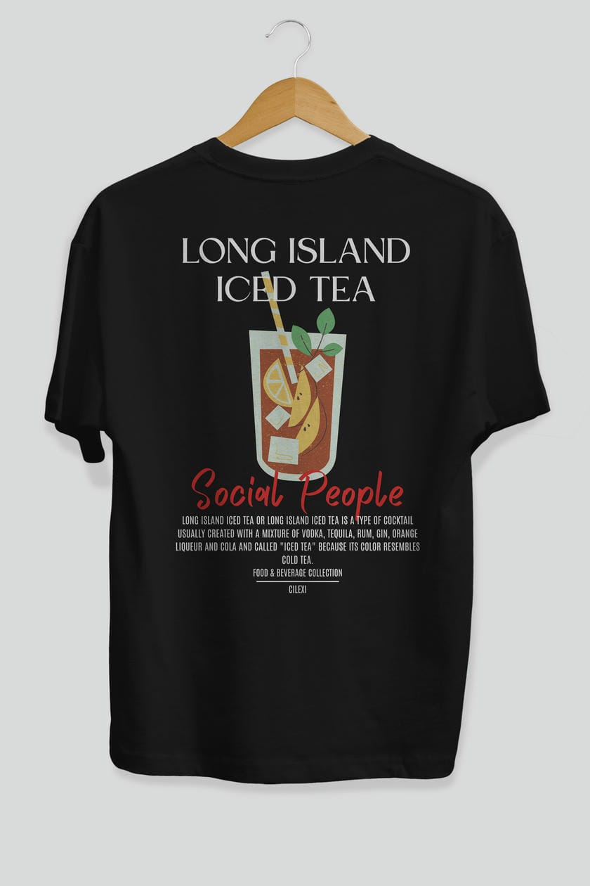 Long Island ıced tea Kokteyl Serisi Baskılı Oversize t-shirt Erkek Kadın Unisex %100 Pamuk Bisiklet Yaka tişort
