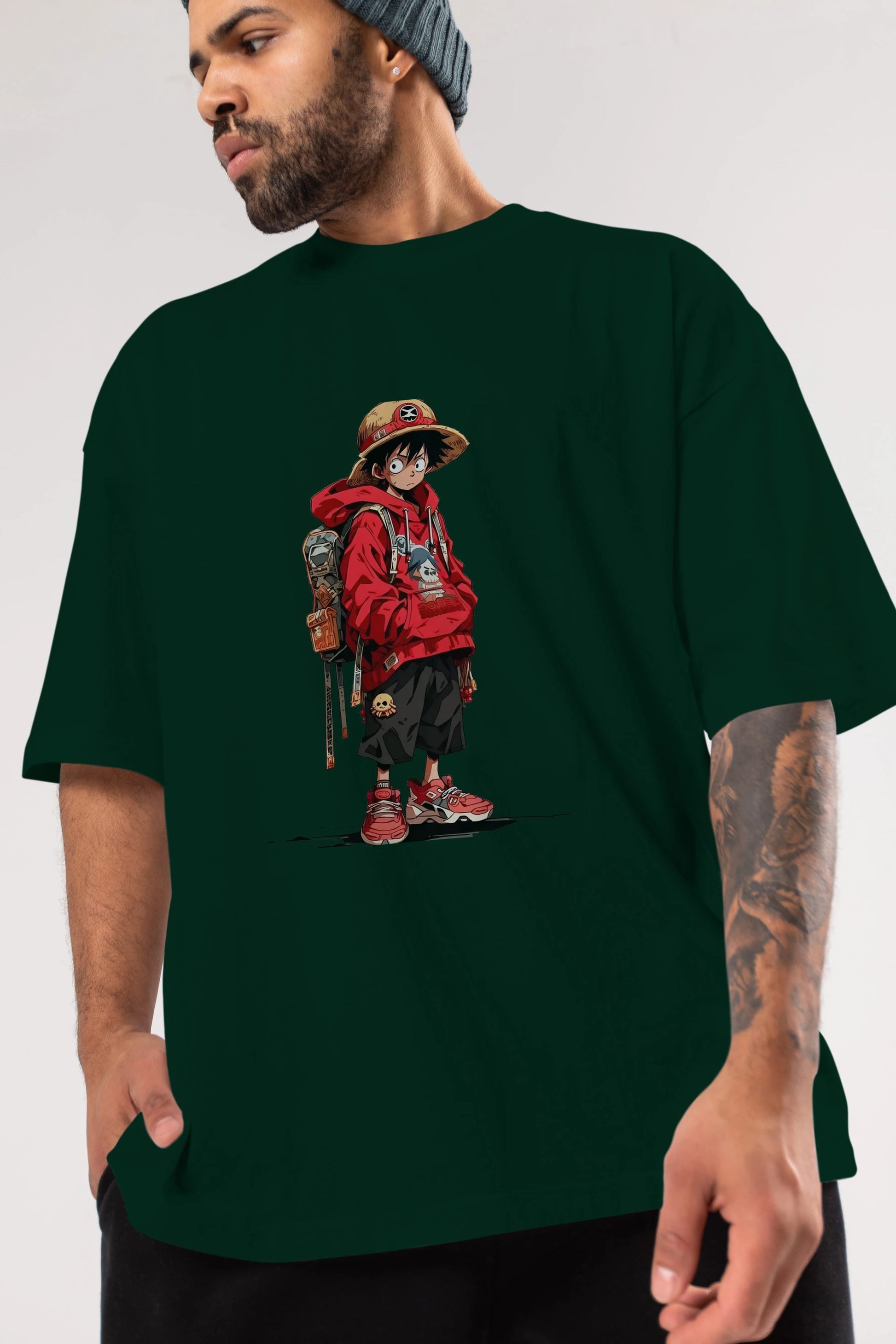 One Piece Ön Baskılı Oversize t-shirt Erkek Kadın Unisex %100 Pamuk Bisiklet Yaka tişort