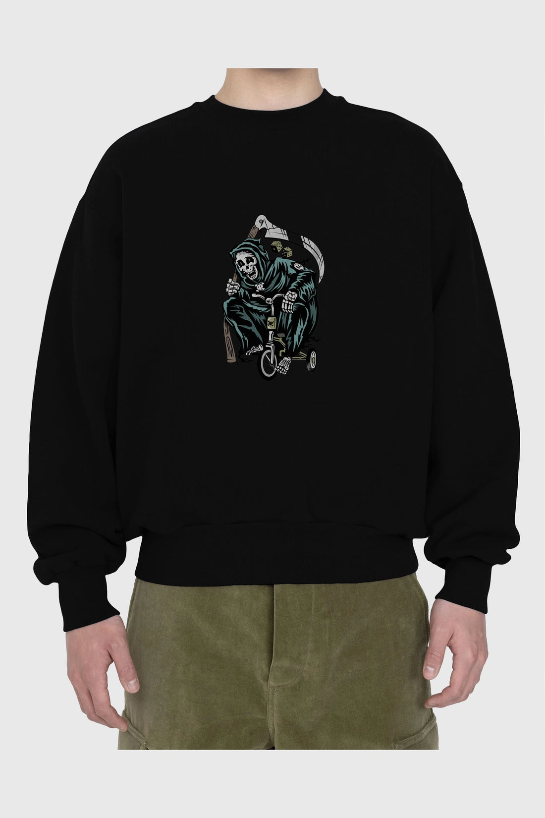 Grim Reaper Bicycle Ön Baskılı Oversize Sweatshirt Erkek Kadın Unisex