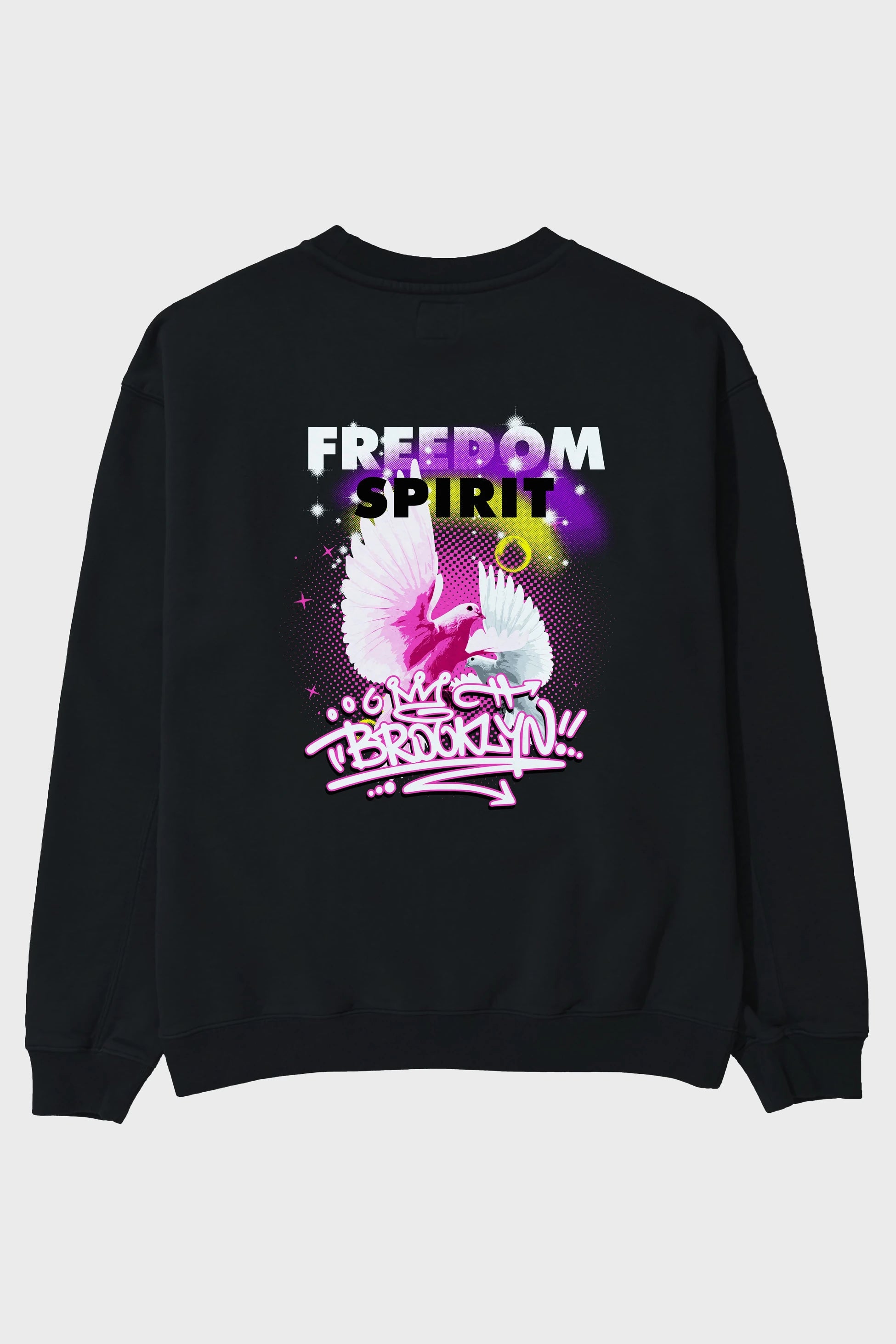 Freedom Spirit Brooklyn Arka Baskılı Oversize Sweatshirt Erkek Kadın Unisex