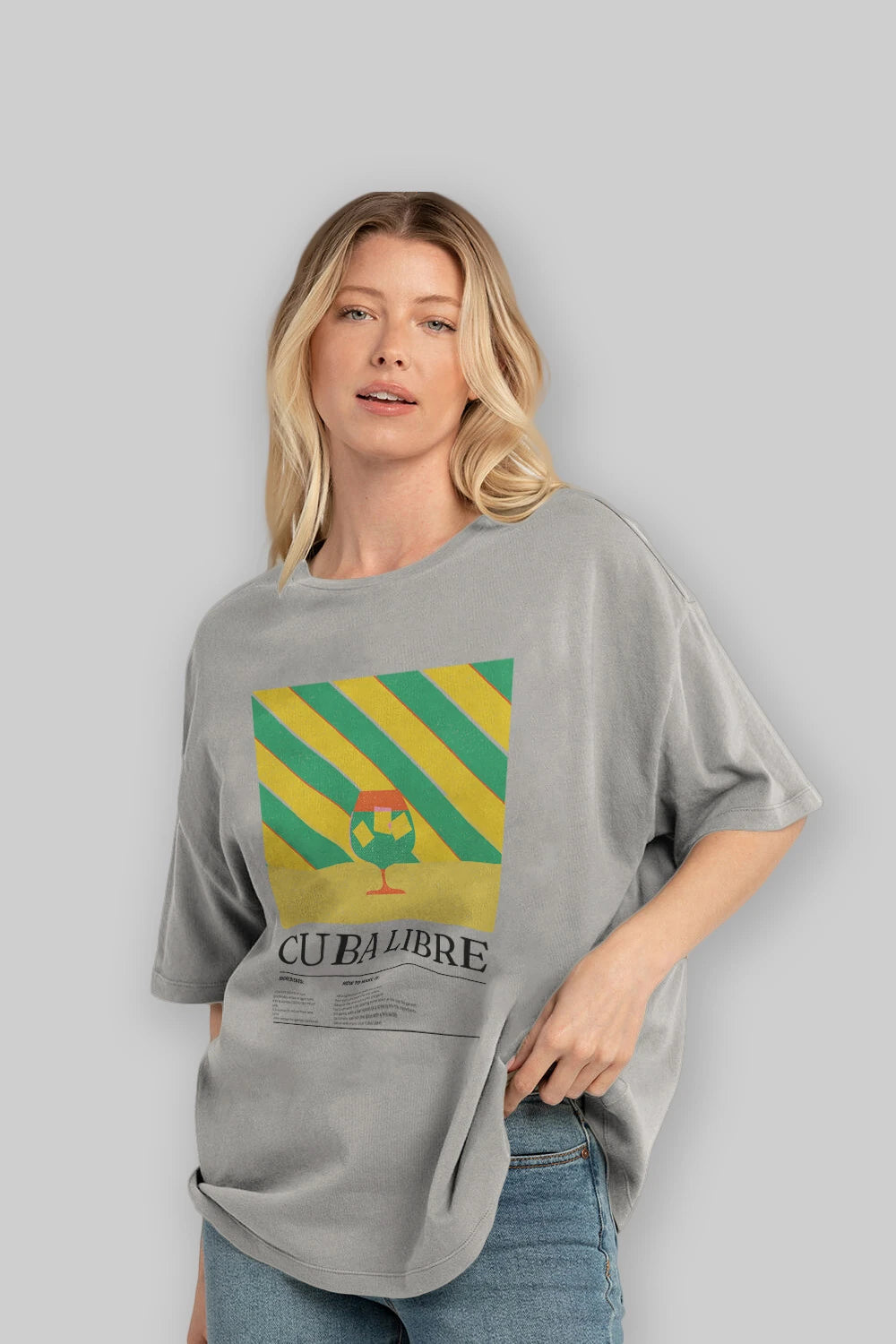 Cuba Libre Kokteyl Ön Baskılı Oversize t-shirt Erkek Kadın %100 Pamuk Bisiklet Yaka tişort