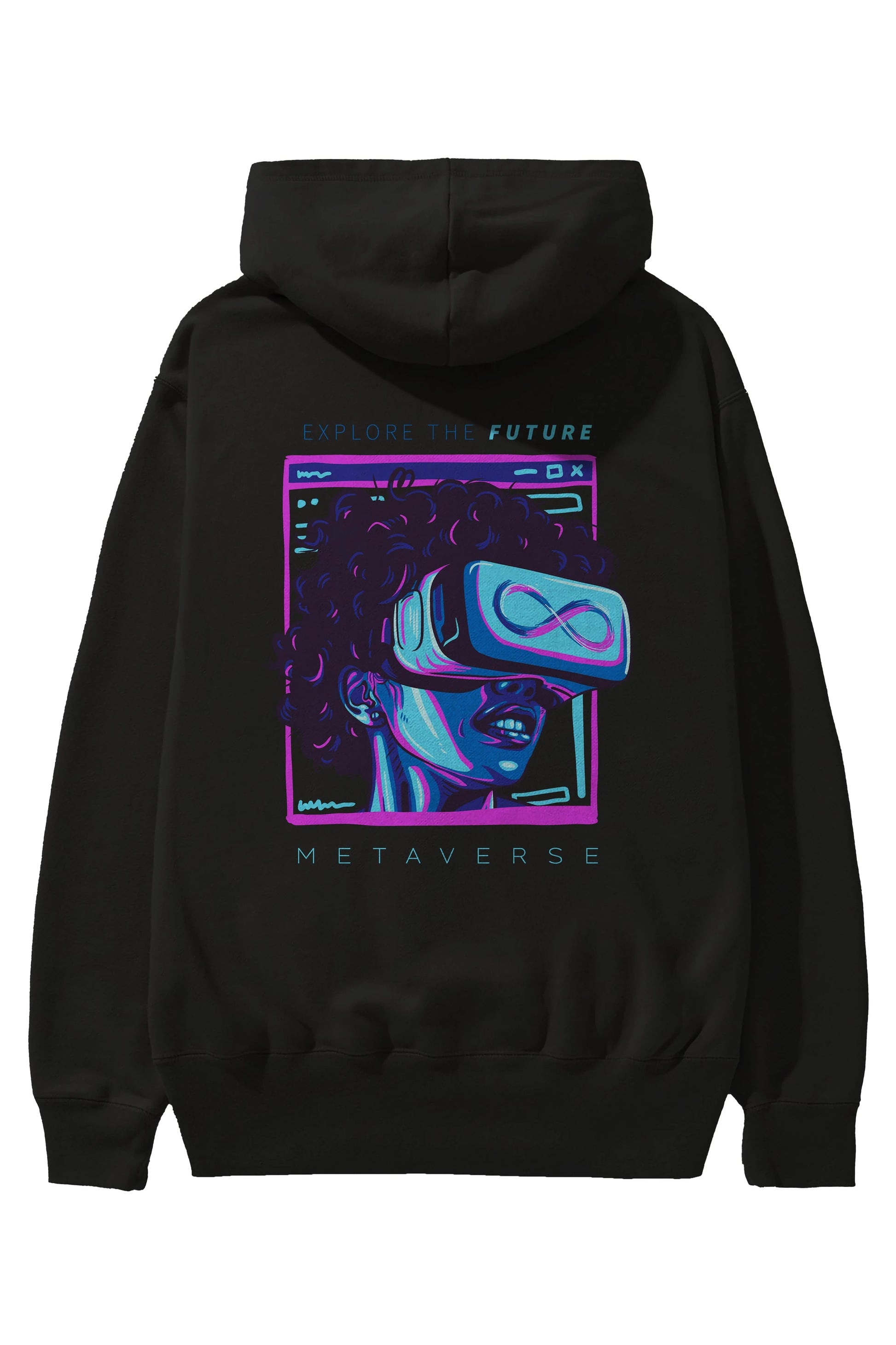 Metaverse Arka Baskılı Hoodie Oversize Kapüşonlu Sweatshirt Erkek Kadın Unisex
