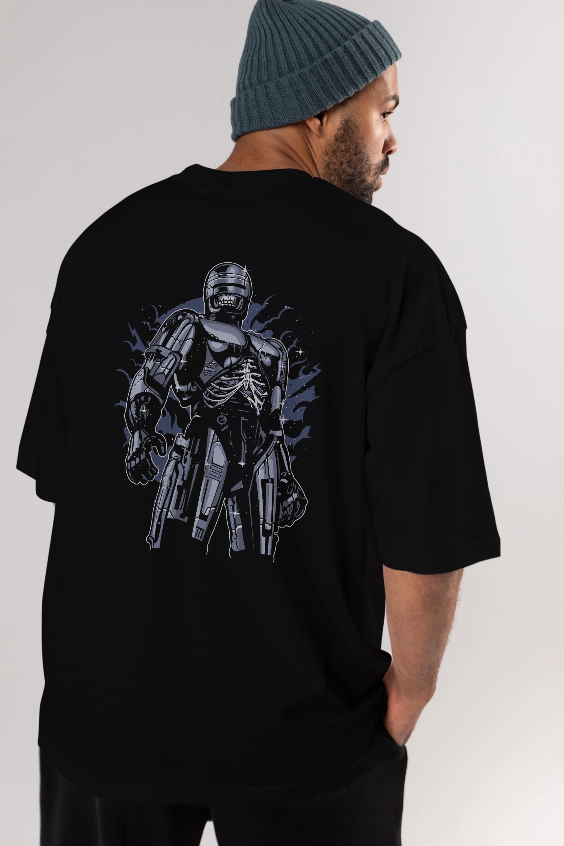 Roboskull Arka Baskılı Oversize t-shirt Erkek Kadın Unisex %100 Pamuk
