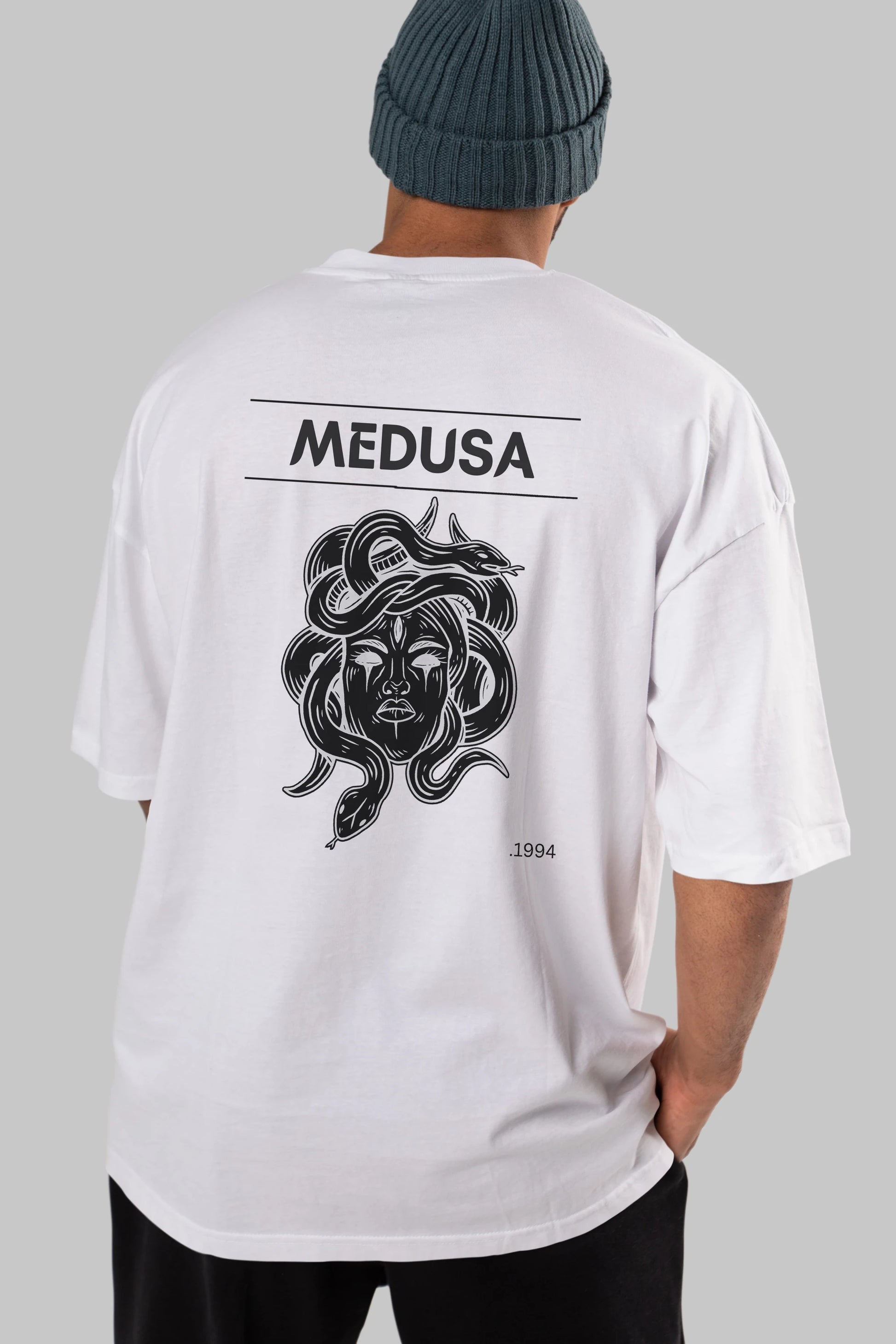 Medusa Arka Baskılı Oversize t-shirt Erkek Kadın Unisex