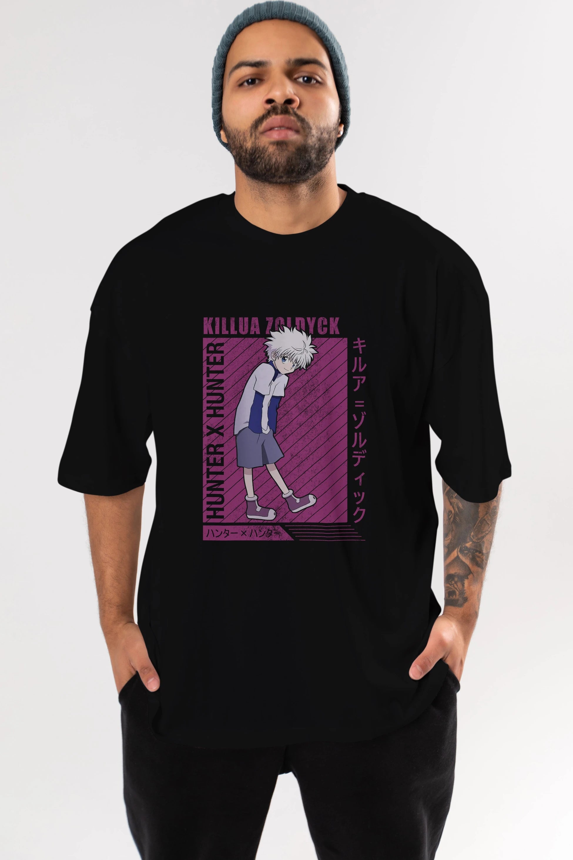 Killua Zoldyck 3 1 Anime Ön Baskılı Oversize t-shirt %100 pamuk Erkek Kadın Unisex