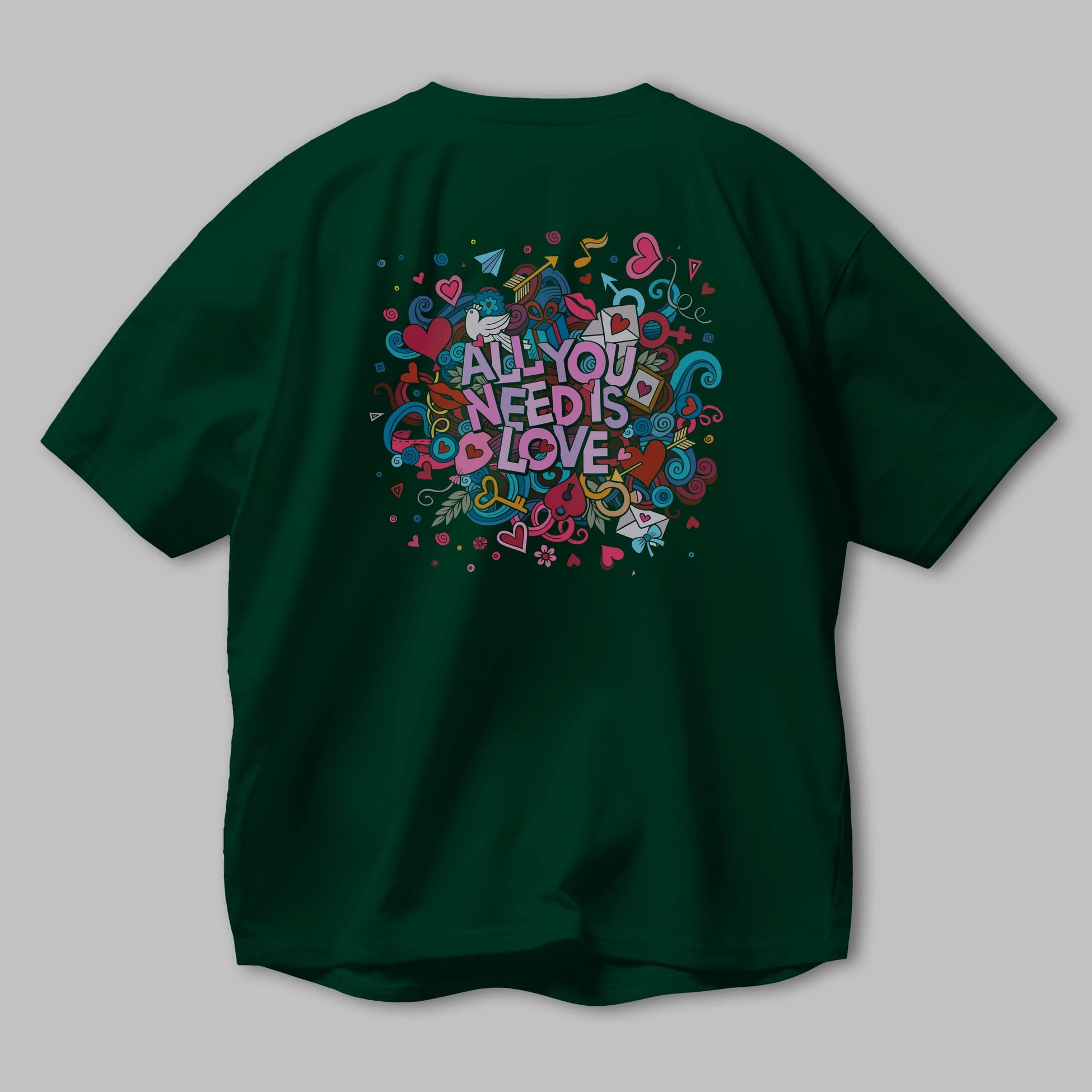 Cute Fun Colorful Heart Art Love Arka Baskılı Oversize t-shirt Erkek Kadın Unisex