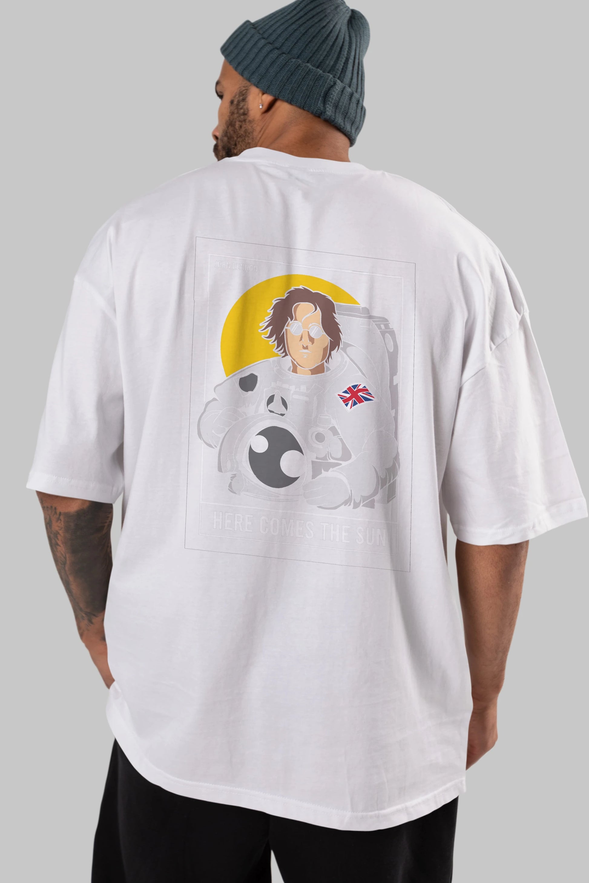 John Lennon Astronot Arka Baskılı Oversize t-shirt Erkek Kadın Unisex %100 Pamuk tişort