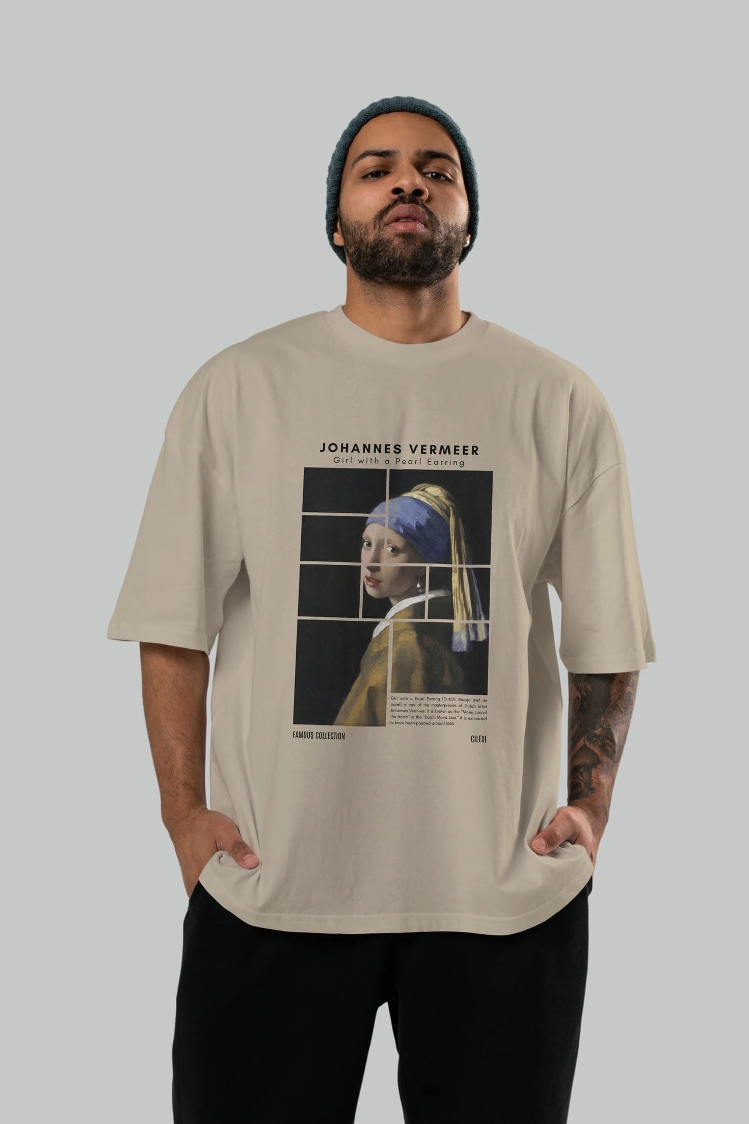 Johannes Vermeer ön Baskılı Oversize t-shirt Erkek Kadın Bisiklet Yaka Pamuk tişort