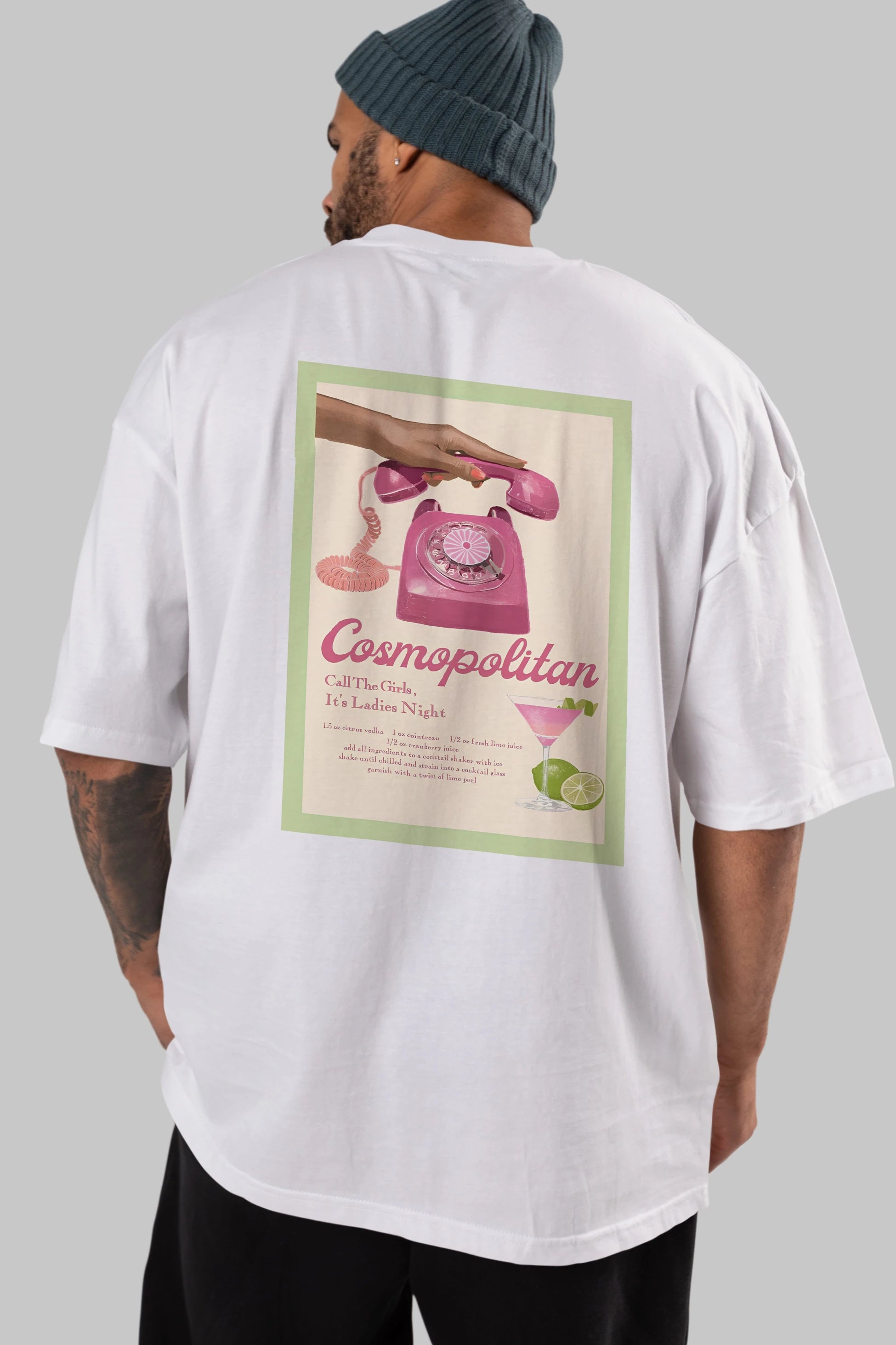 Cosmopolitan 5 Arka Baskılı Oversize t-shirt Erkek Kadın Unisex %100 Pamuk Bisiklet Yaka tişort