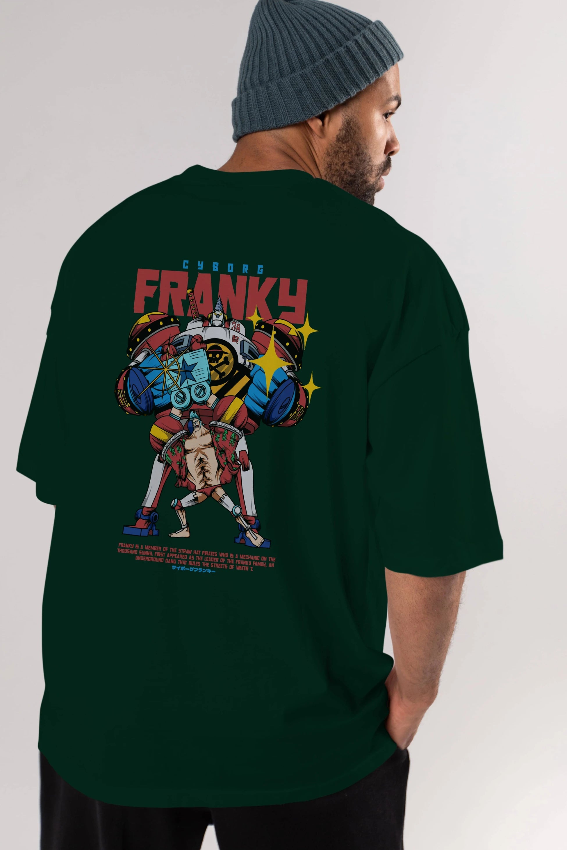 Cyborg Franky Anime Arka Baskılı Oversize t-shirt Erkek Kadın Unisex