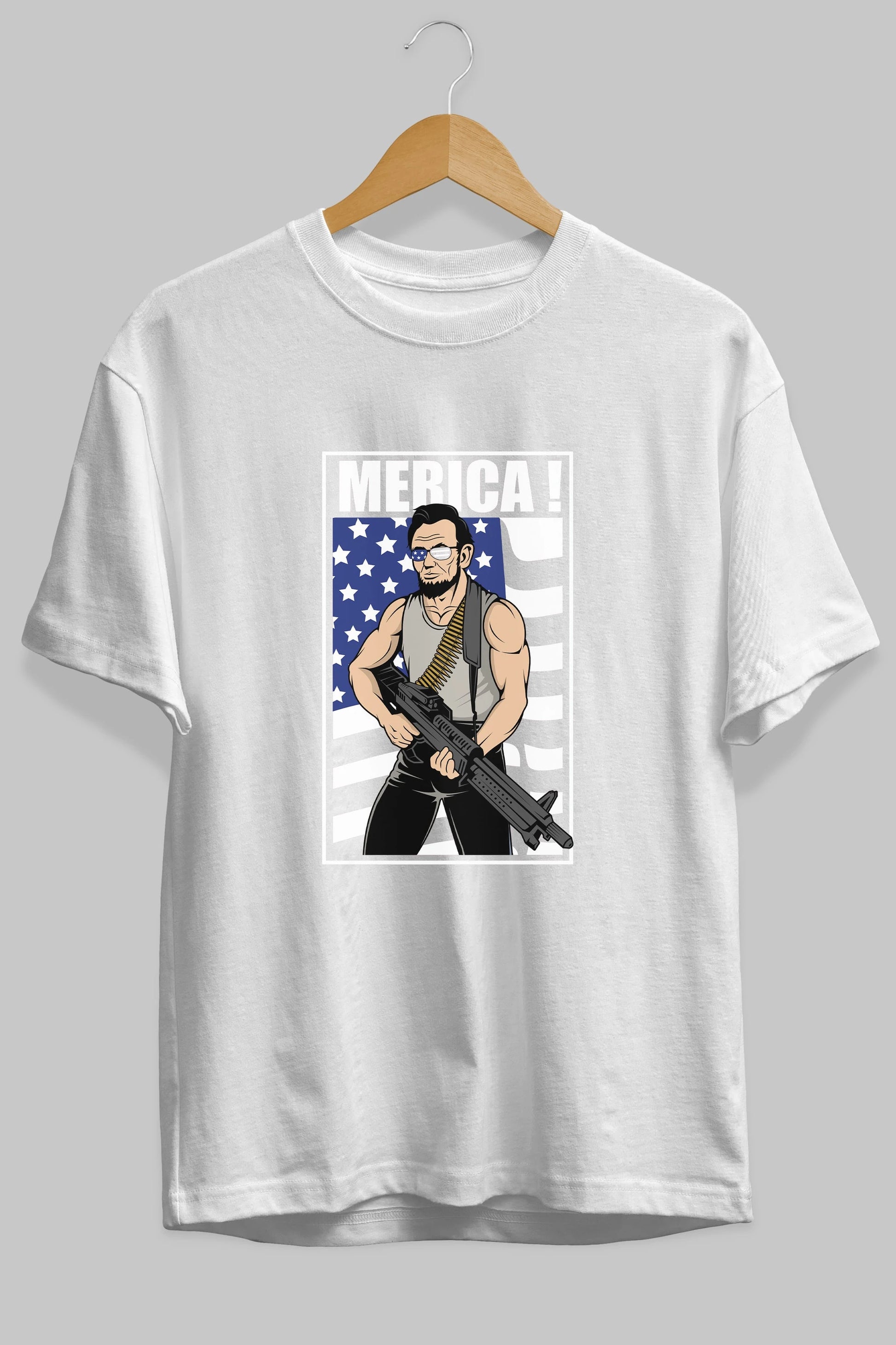 Lincoln Rambo Ön Baskılı Oversize t-shirt Erkek Kadın Unisex %100 Pamuk tişort