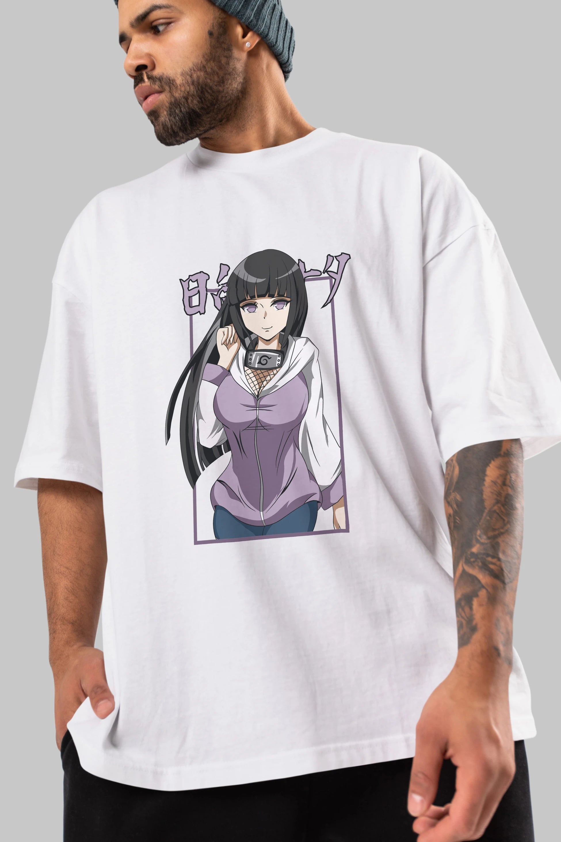 Hinata NARUTO Anime Ön Baskılı Oversize t-shirt %100 pamuk Erkek Kadın Unisex