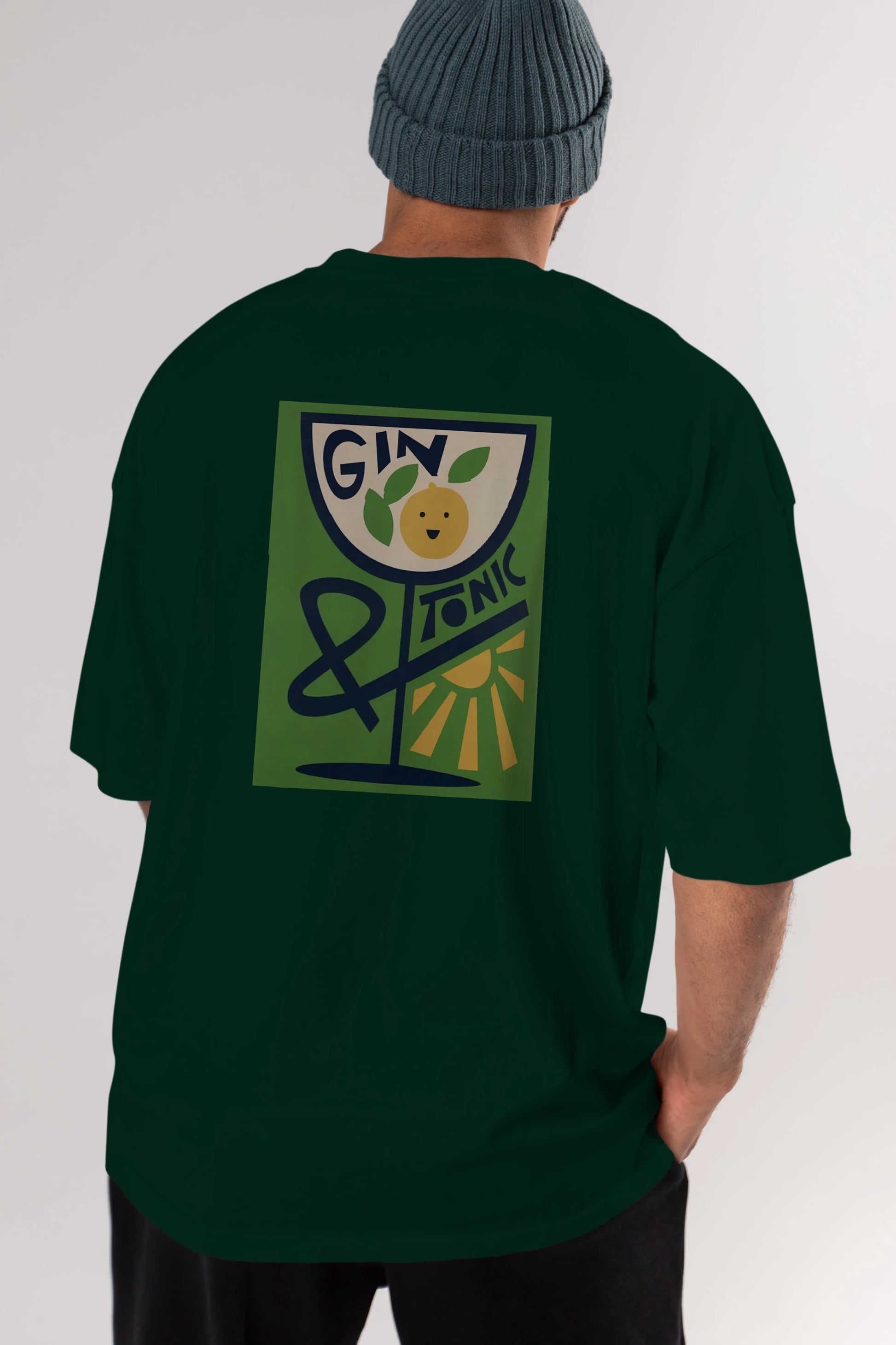 Gin Tonic 3 Arka Baskılı Oversize t-shirt Erkek Kadın Unisex %100 Pamuk Bisiklet Yaka tişort