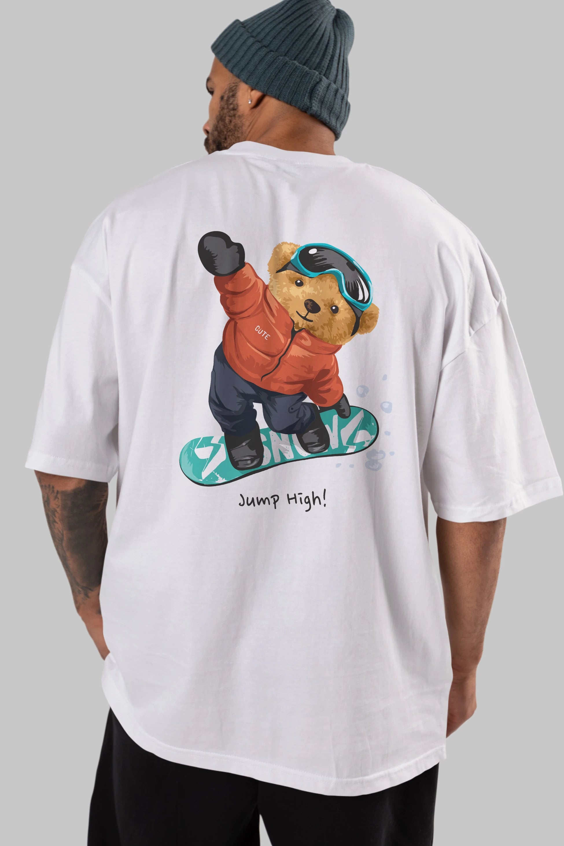 Teddy Bear Jump High Arka Baskılı Oversize t-shirt Erkek Kadın Unisex %100 Pamuk