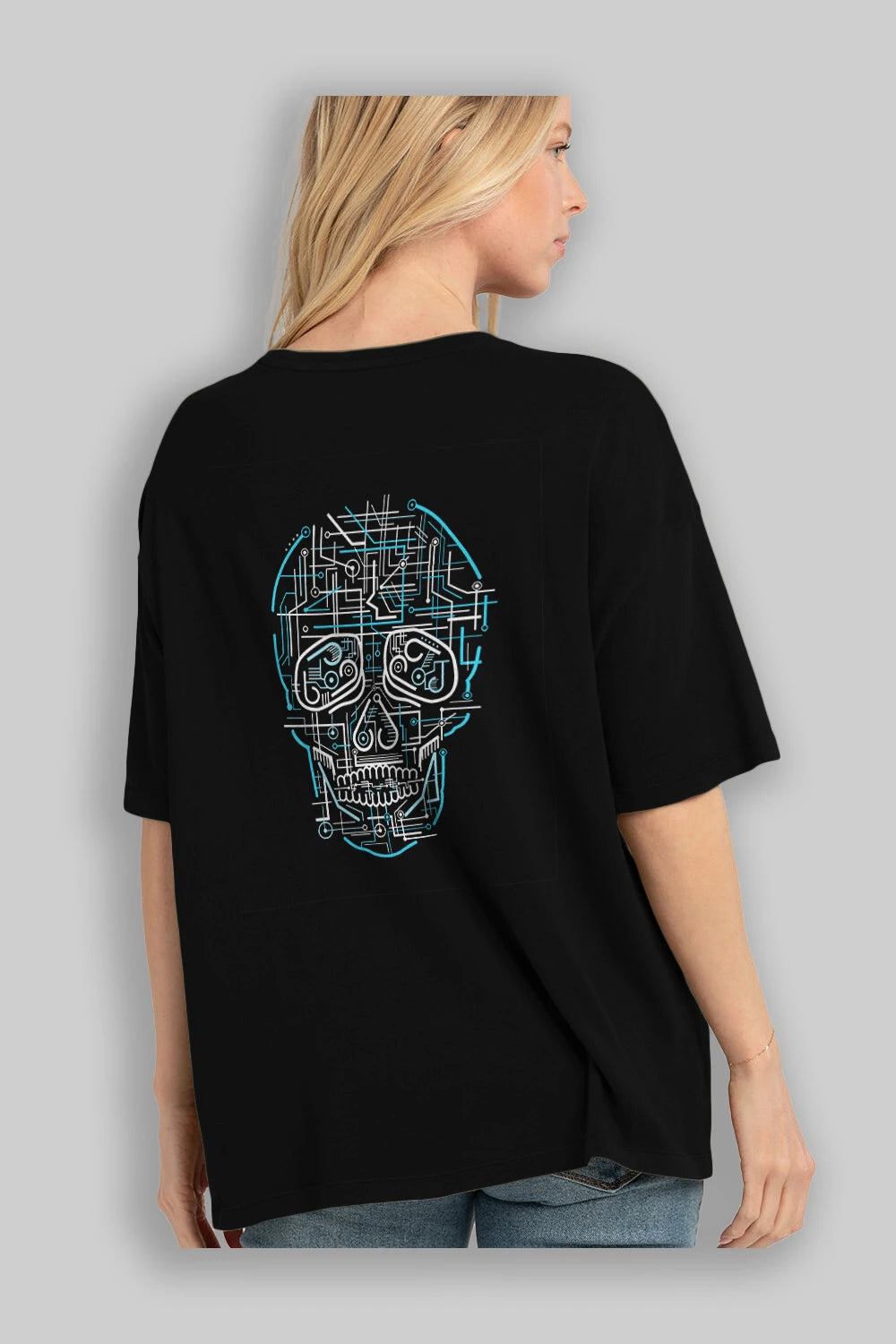 Electric Skull Arka Baskılı Oversize t-shirt %100 pamuk Erkek Kadın Unisex