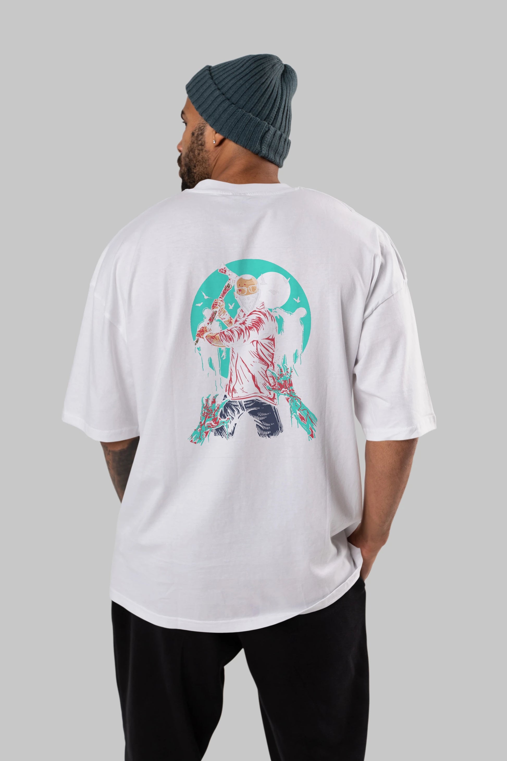Zombie Killer Arka Baskılı Oversize t-shirt Erkek Kadın Unisex %100 Pamuk