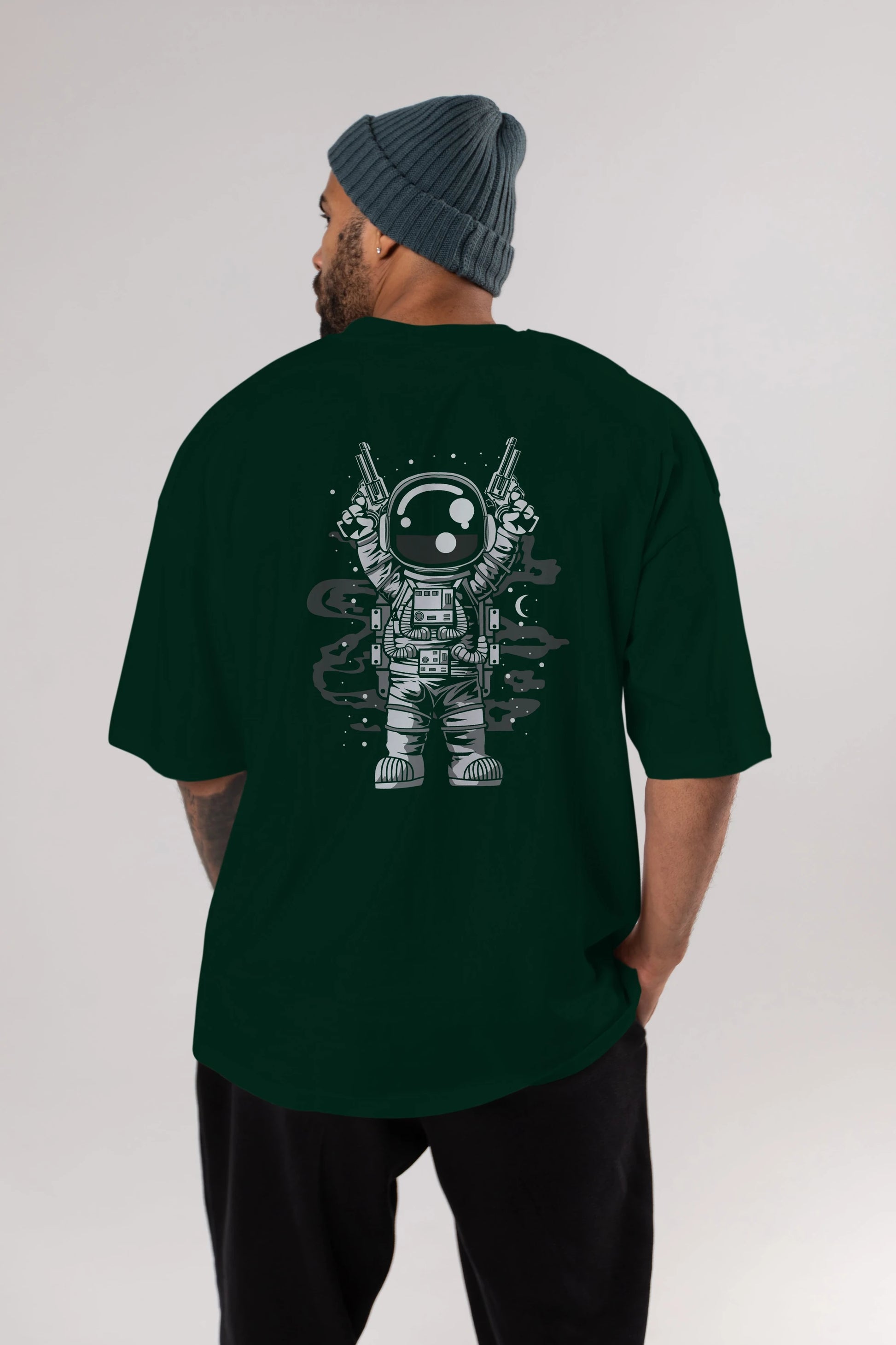 Astronaut Gun Arka Baskılı Oversize t-shirt Erkek Kadın Unisex