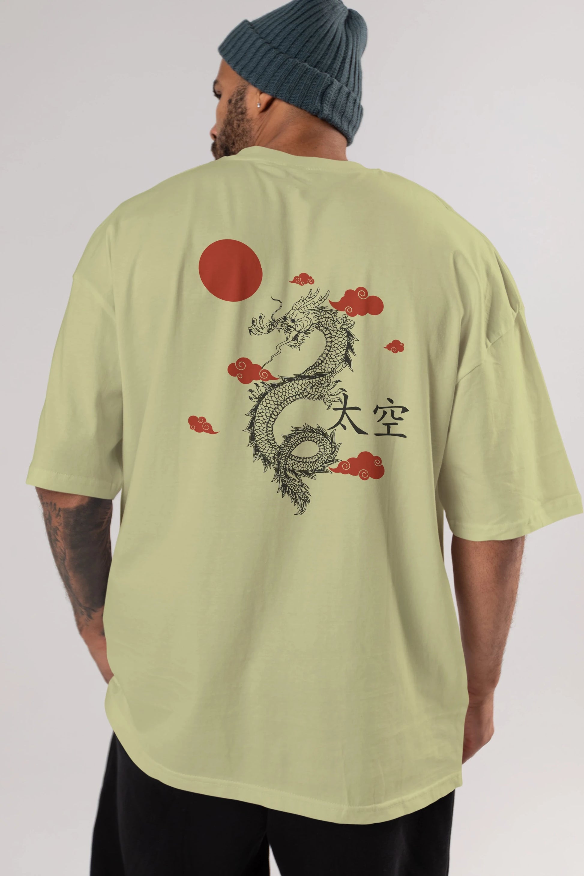 Chinese Dragon Arka Baskılı Oversize t-shirt Erkek Kadın Unisex