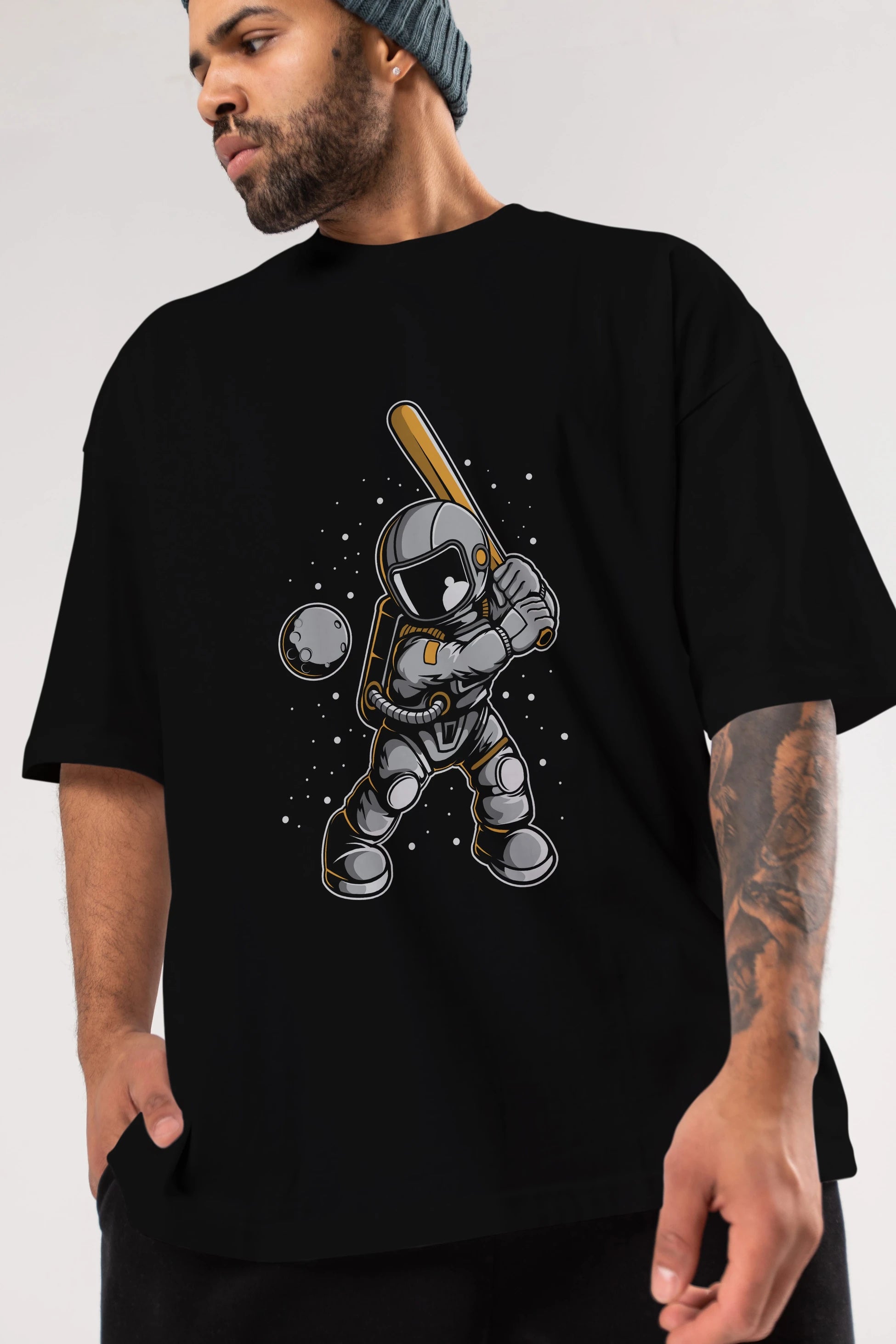 Astronaut Baseball Ön Baskılı Oversize t-shirt Erkek Kadın Unisex