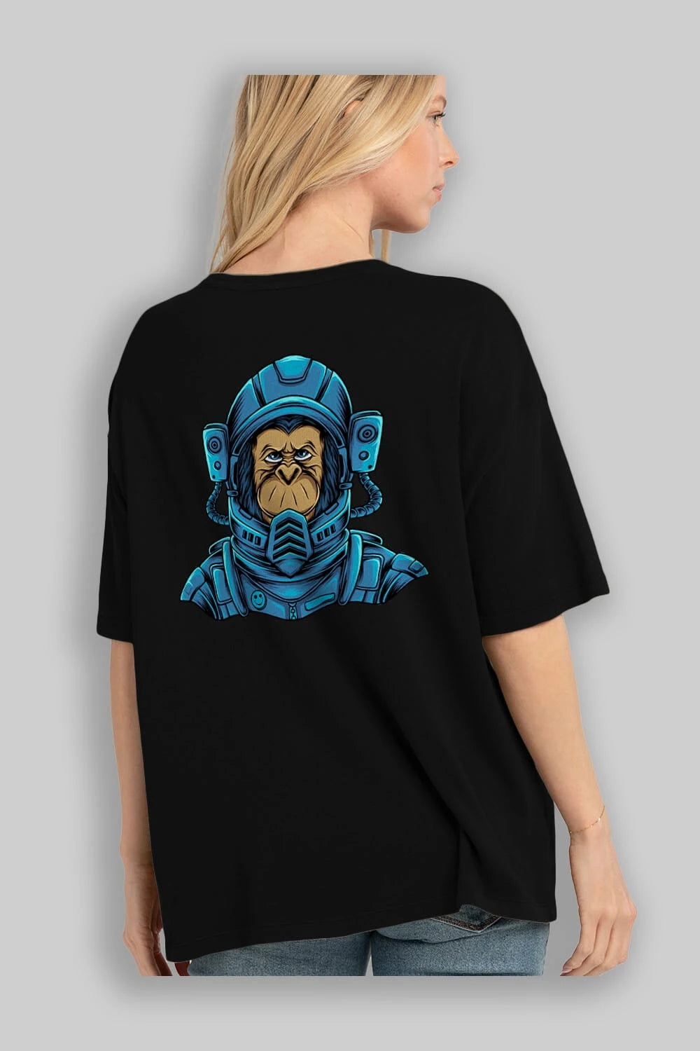 Astromonkey Arka Baskılı Oversize t-shirt Erkek Kadın Unisex