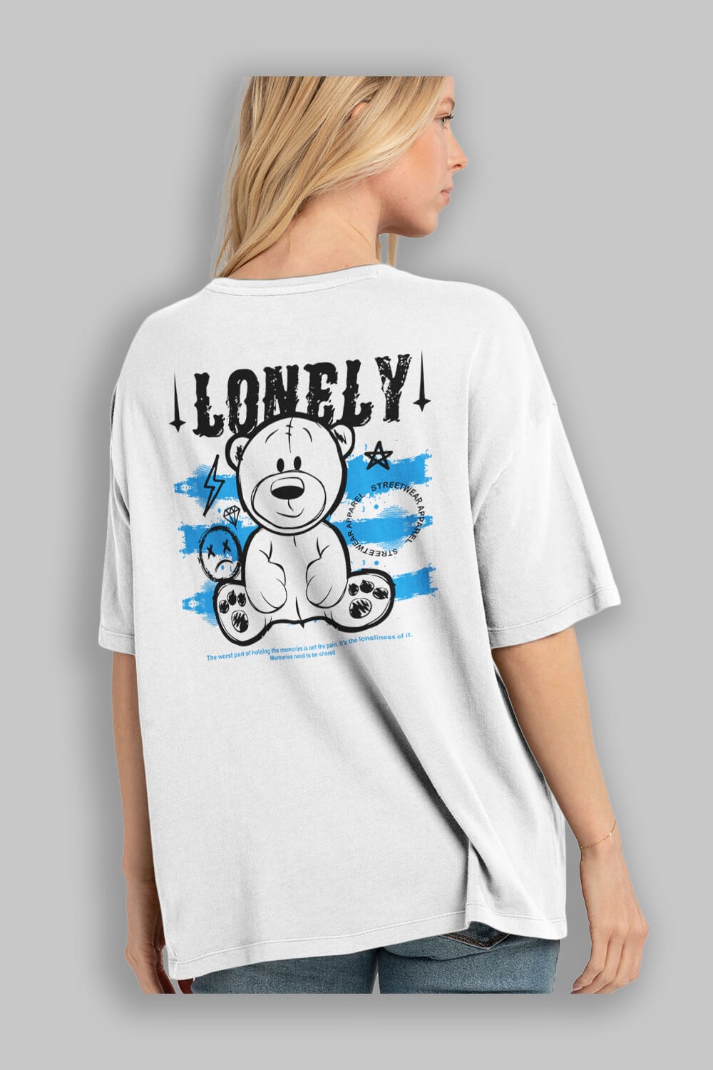 Teddy Bear Lonely Arka Baskılı Oversize t-shirt Erkek Kadın Unisex