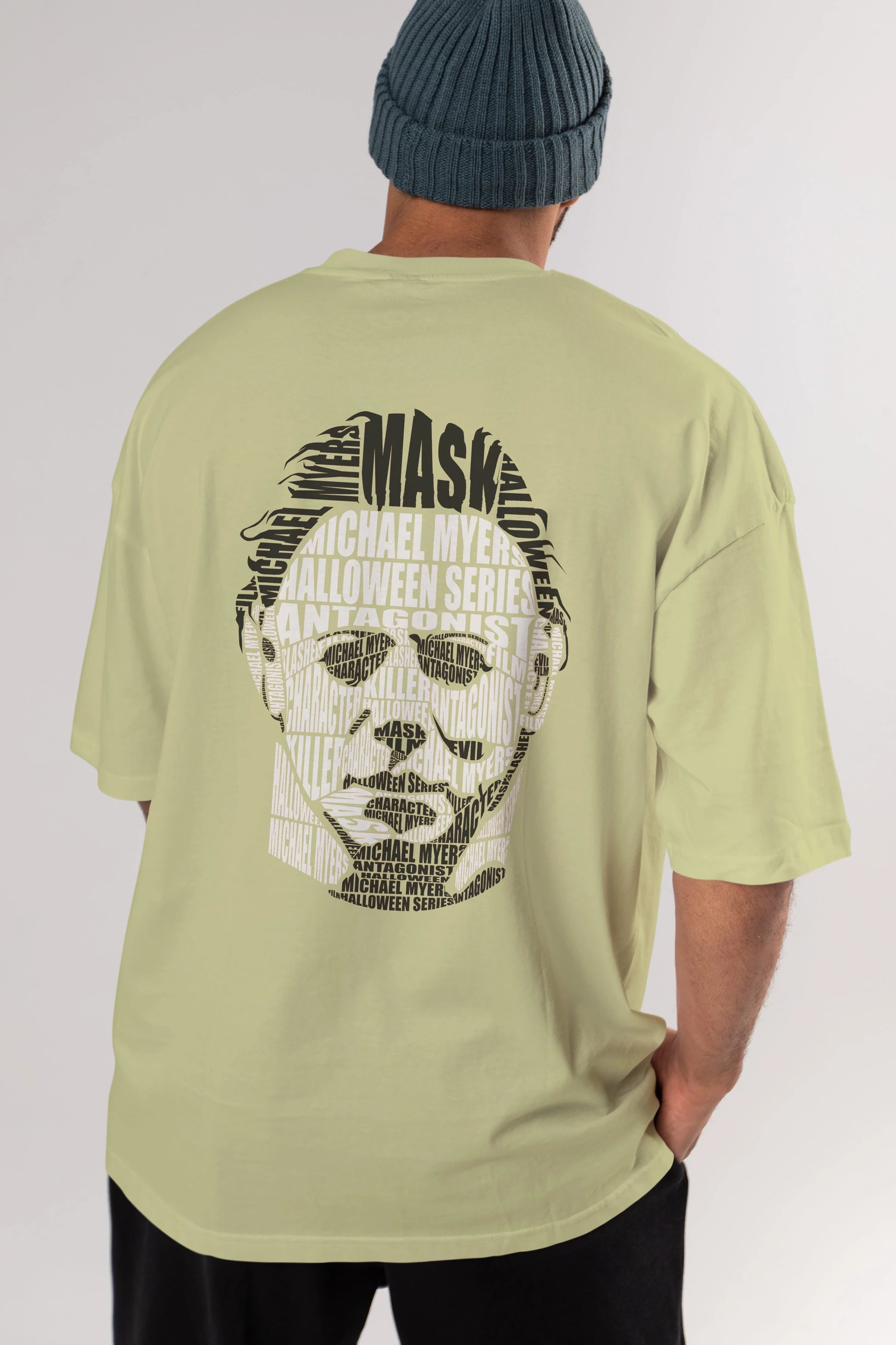 Michael Myers Calligram Arka Baskılı Oversize t-shirt %100 pamuk Erkek Kadın Unisex