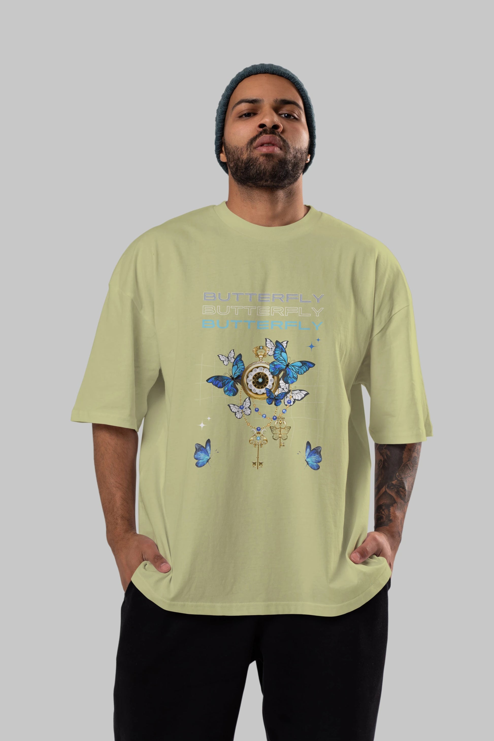 Butterfly Yazılı Ön Baskılı Oversize t-shirt Erkek Kadın Unisex