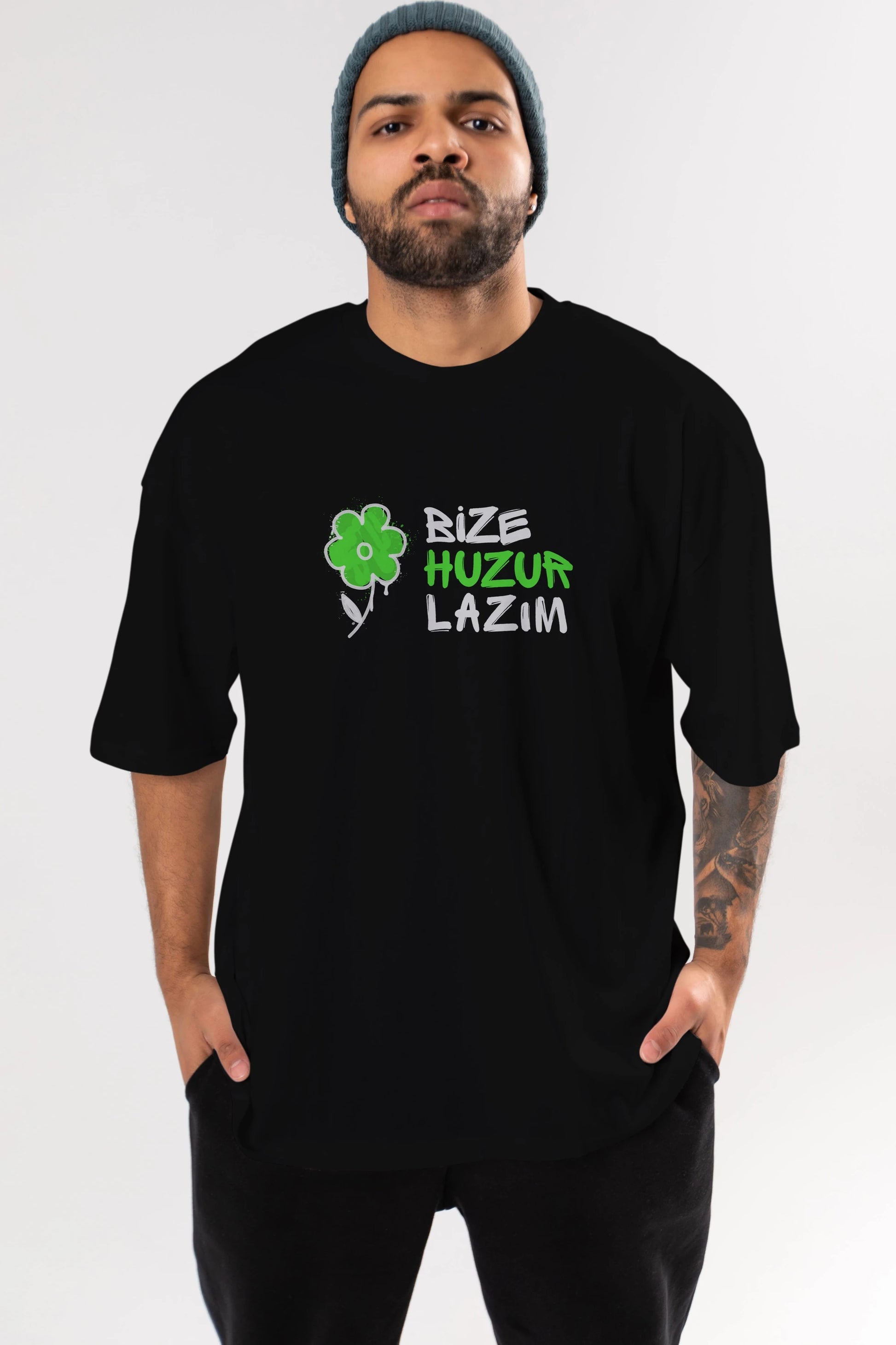 Bize Huzur Lazım Ön Baskılı Oversize t-shirt Erkek Kadın Unisex