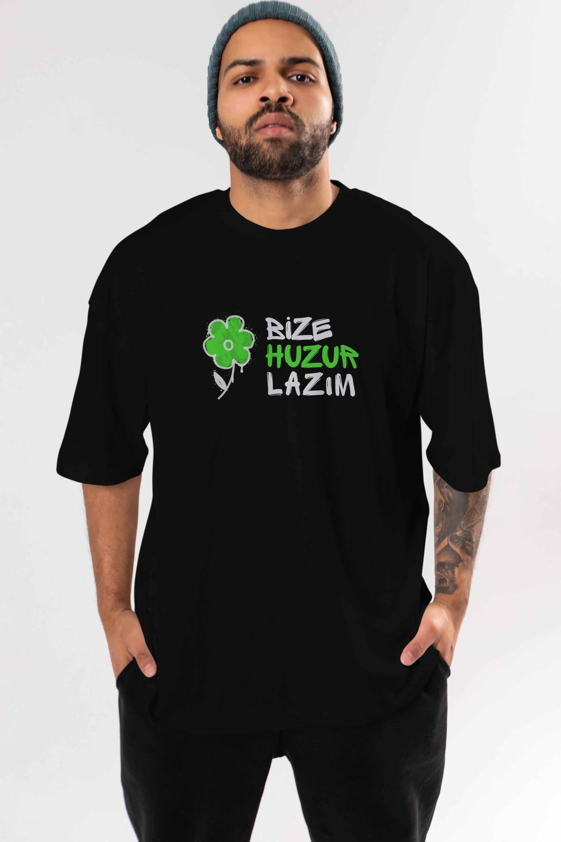Bize Huzur Lazım Ön Baskılı Oversize t-shirt Erkek Kadın Unisex