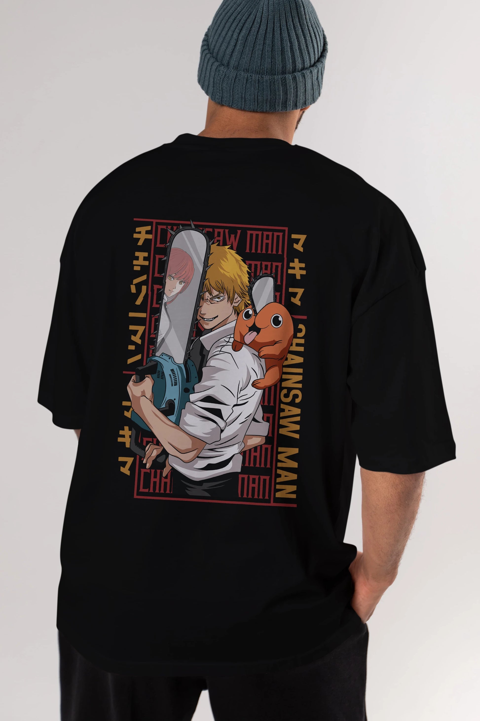 Chainsaw DENJI Anime Arka Baskılı Oversize t-shirt Erkek Kadın Unisex