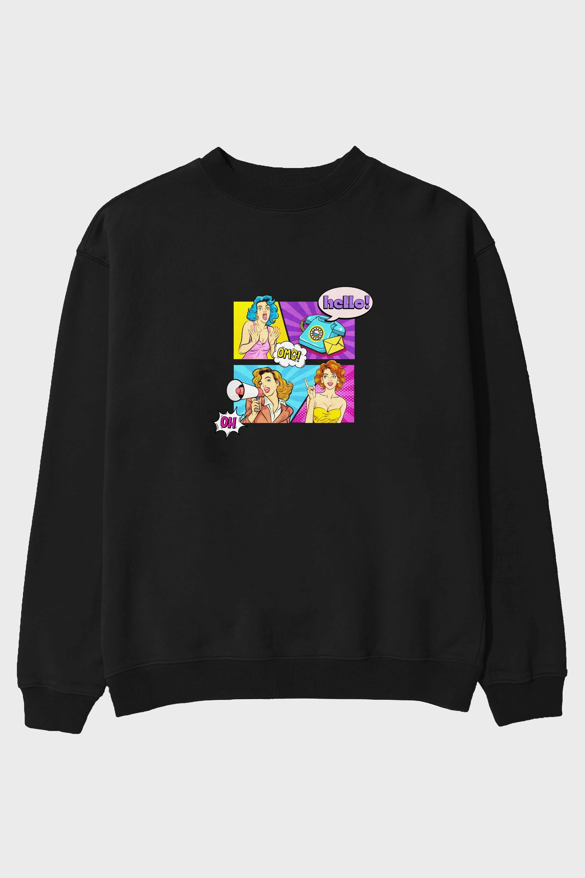 Hello OMG Ön Baskılı Oversize Sweatshirt Erkek Kadın Unisex