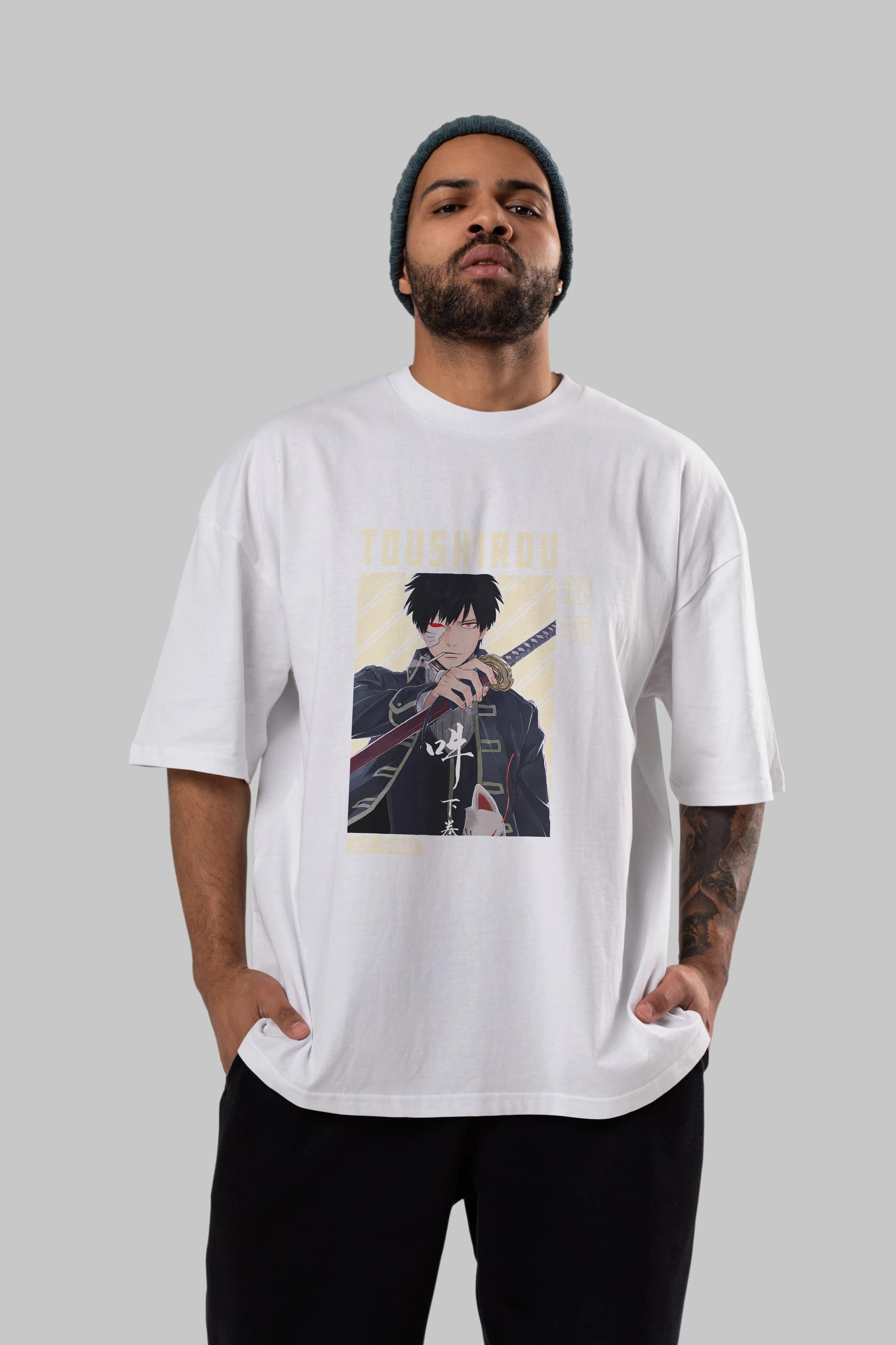 Toushirou Hijikata Anime Ön Baskılı Oversize t-shirt %100 pamuk Erkek Kadın Unisex