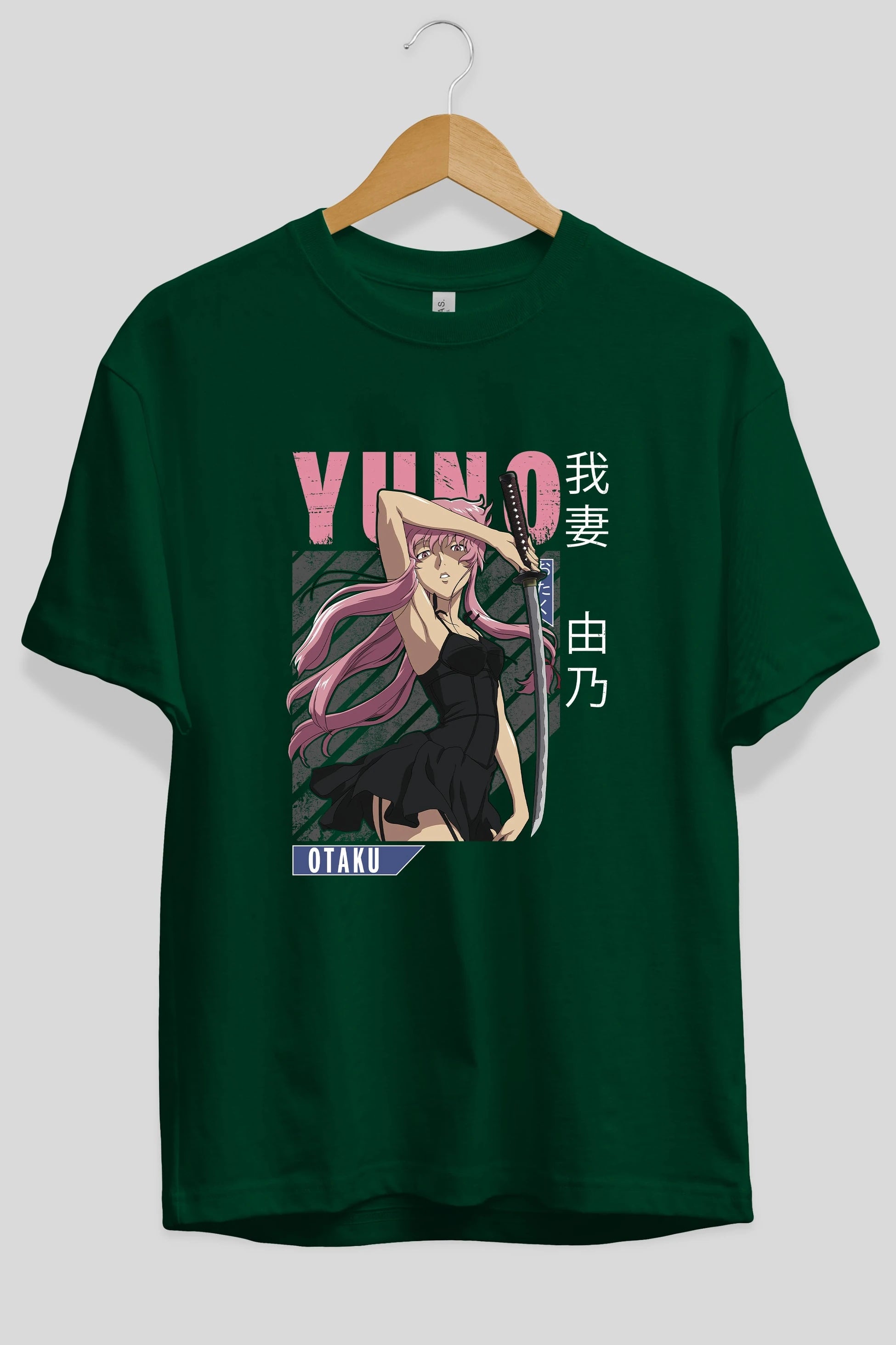 Yuno Gasai 5 Anime Ön Baskılı Oversize t-shirt %100 pamuk Erkek Kadın Unisex