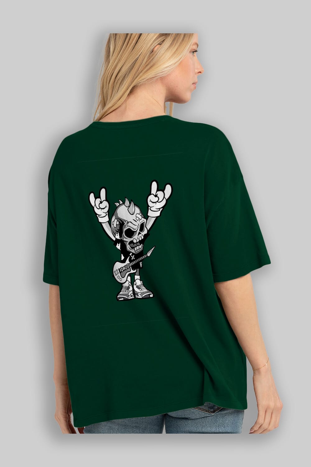 Punk Rock Skull Arka Baskılı Oversize t-shirt Erkek Kadın Unisex %100 Pamuk tişort