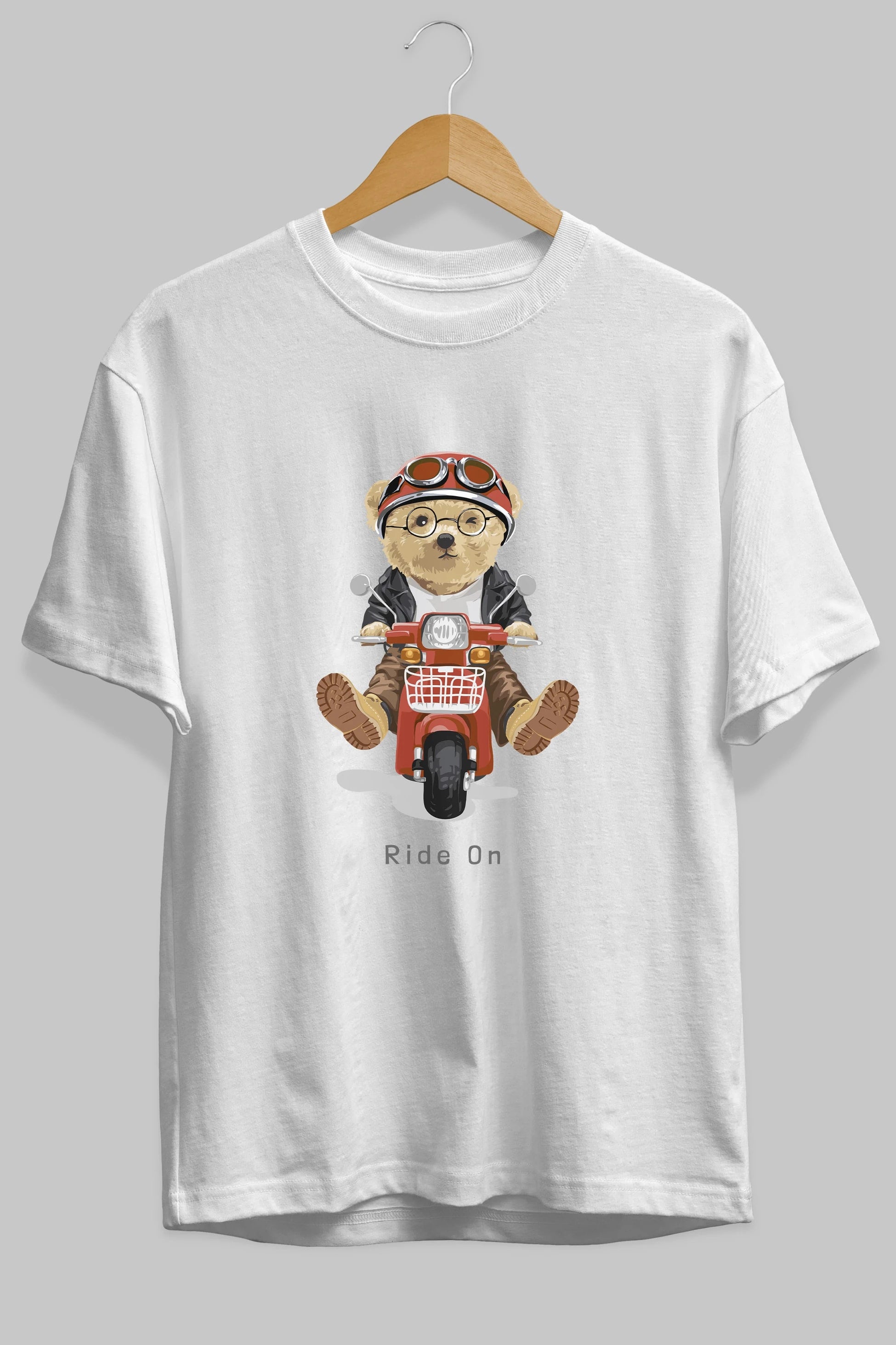 Teddy Bear Ride On Ön Baskılı Oversize t-shirt Erkek Kadın Unisex %100 Pamuk