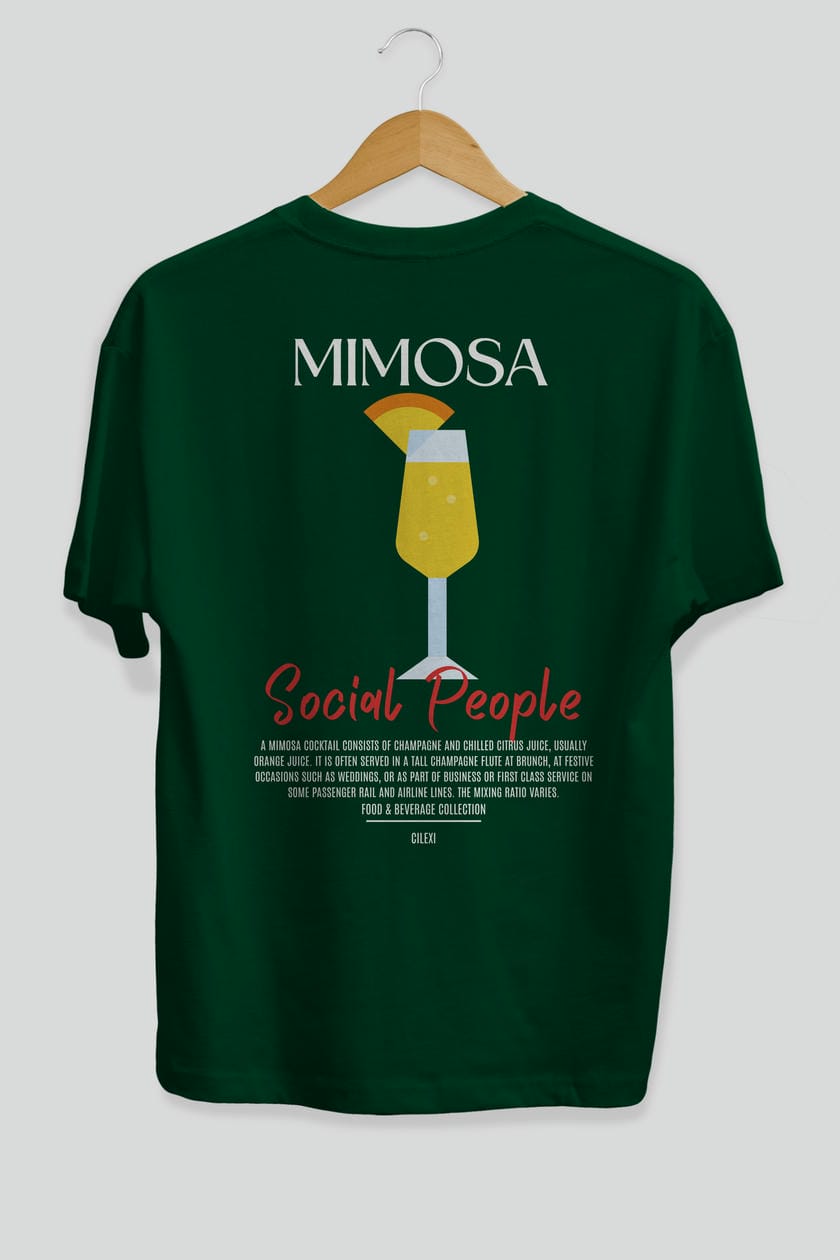 Mimosa Kokteyl Serisi Baskılı Oversize t-shirt Erkek Kadın Unisex %100 Pamuk Bisiklet Yaka tişort