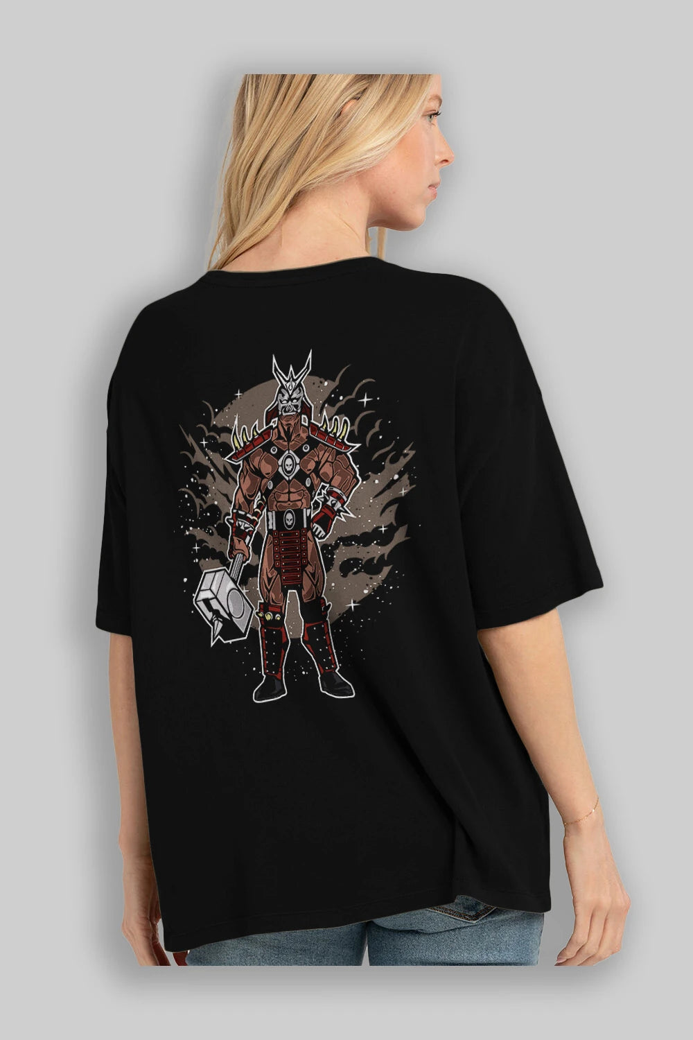 SHOU KHAN Arka Baskılı Oversize t-shirt Erkek Kadın Unisex %100 Pamuk