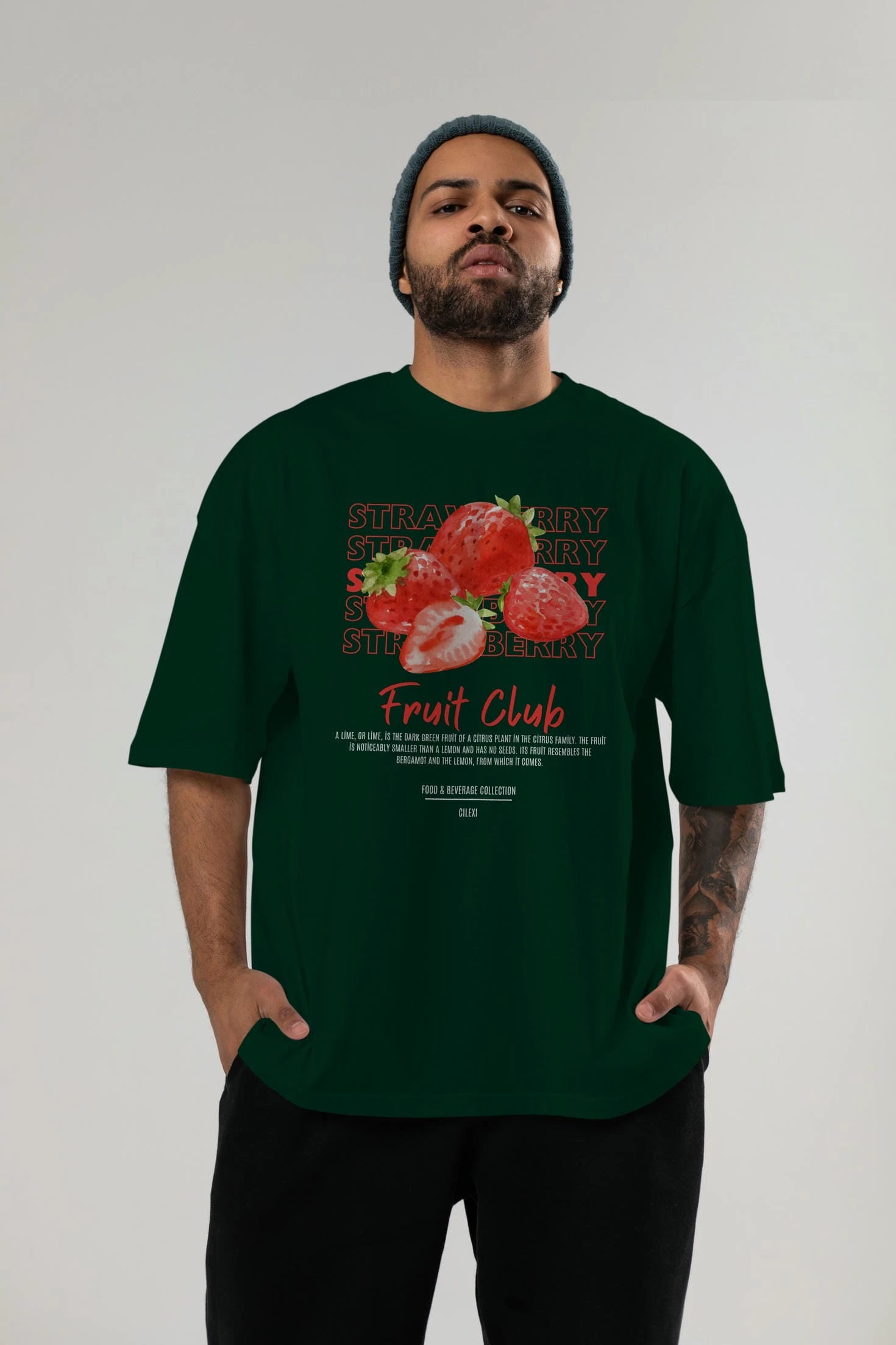 Strawberry Ön Baskılı Oversize t-shirt Erkek Kadın Pamuk Bisiklet Yaka tişort