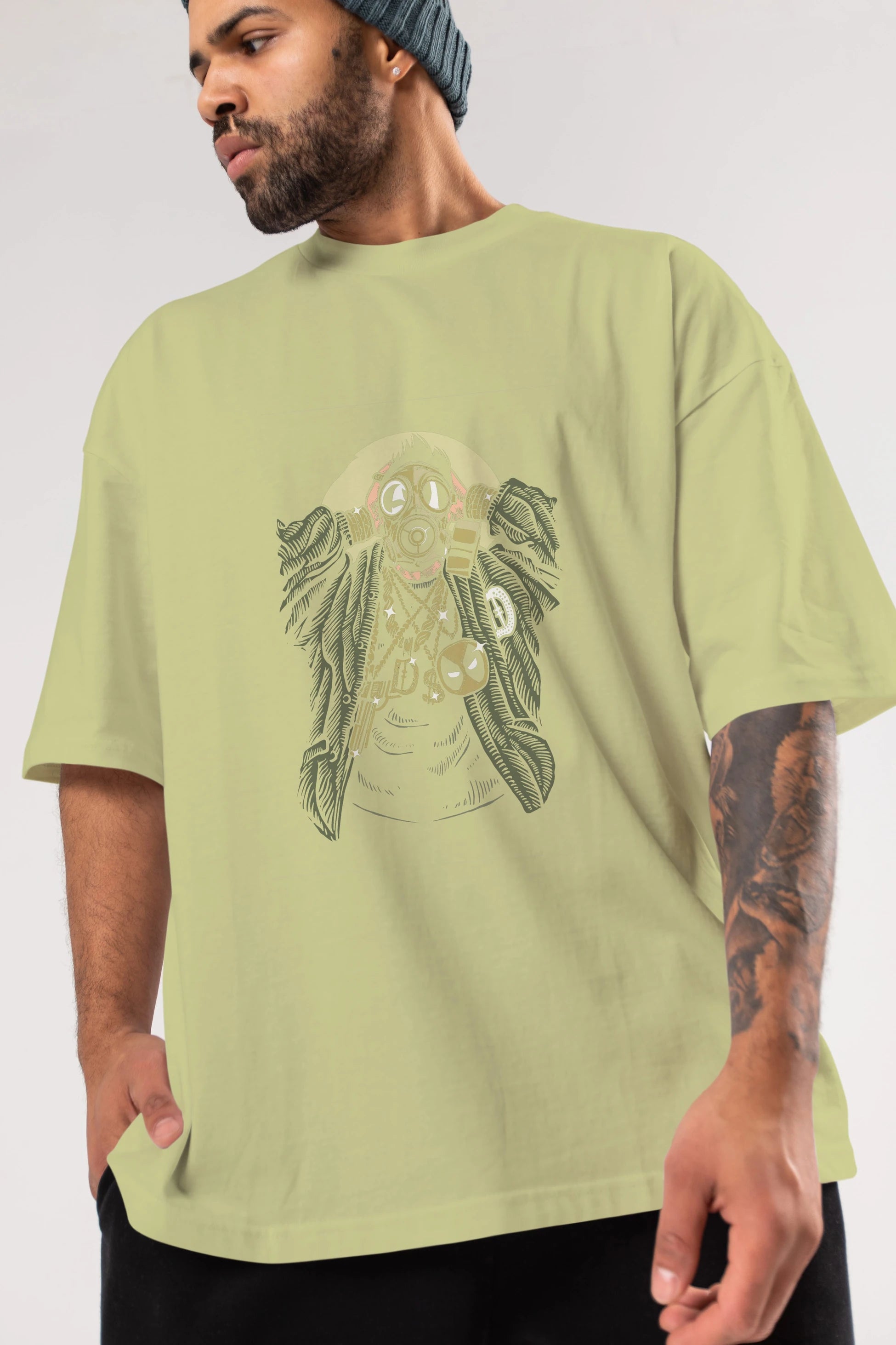 Gasmask Gangsta Ön Baskılı Oversize t-shirt Erkek Kadın Unisex %100 Pamuk tişort