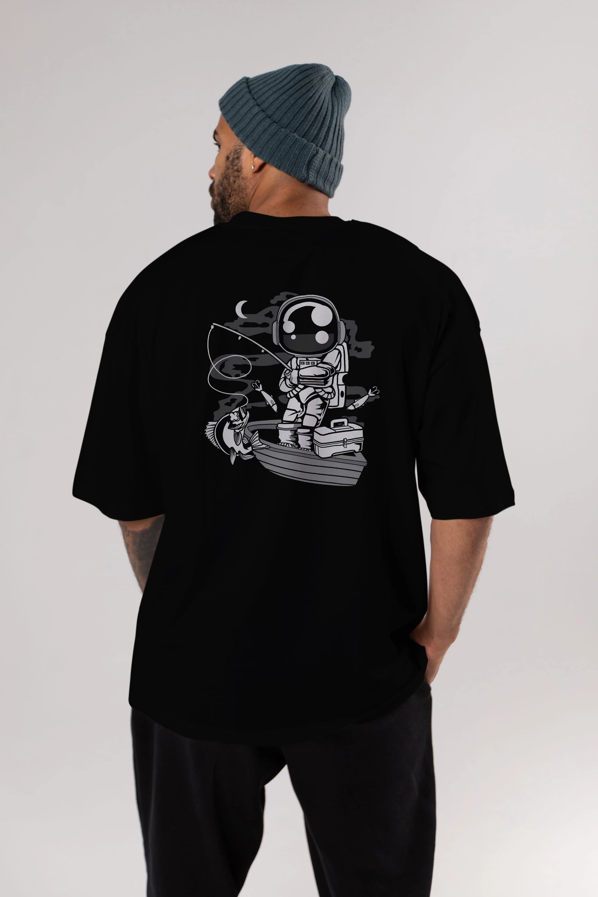 Astronaut Fisherman Arka Baskılı Oversize t-shirt Erkek Kadın Unisex