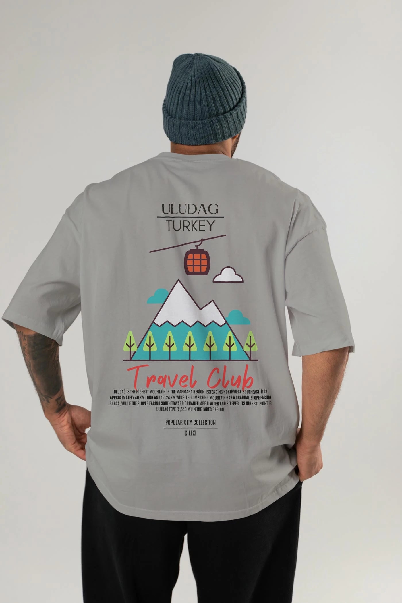 Uludağ Turkey Arka Baskılı Oversize t-shirt Erkek Kadın Pamuk Bisiklet Yaka tişort