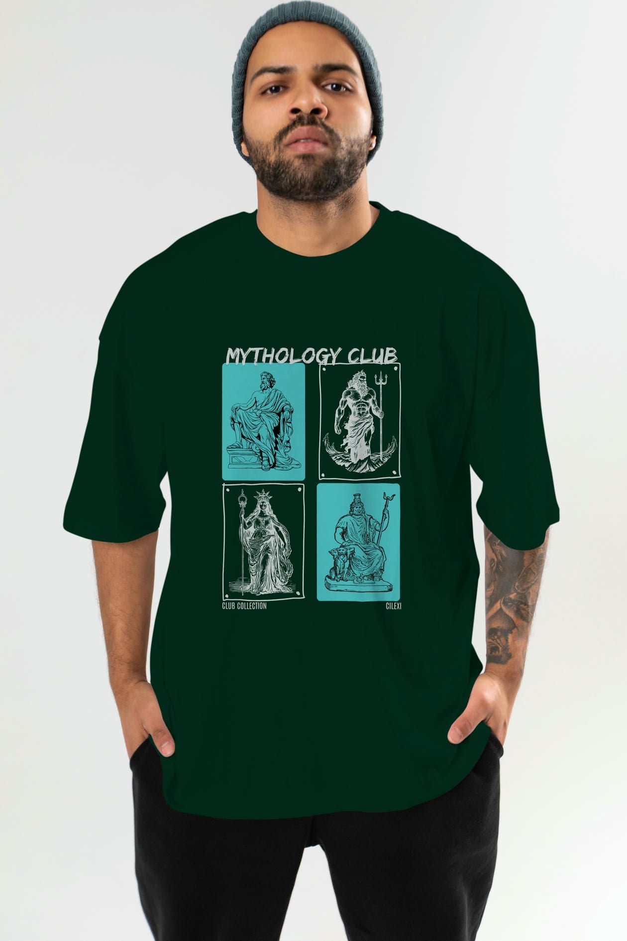 Mythology Club ön Baskılı Oversize t-shirt Erkek Kadın %100 Pamuk Bisiklet Yaka tişort
