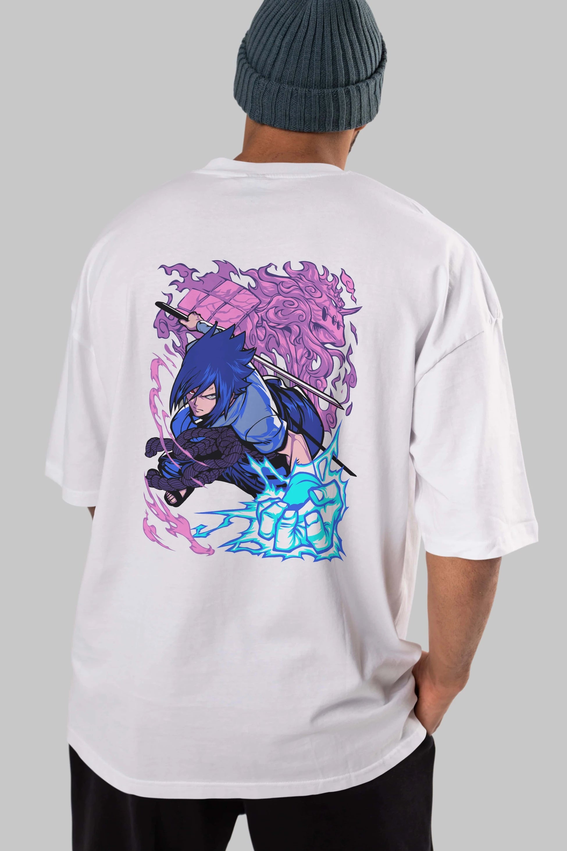 NARUTO SASUKE UCHIHA 2 Anime Arka Baskılı Oversize t-shirt Erkek Kadın Unisex