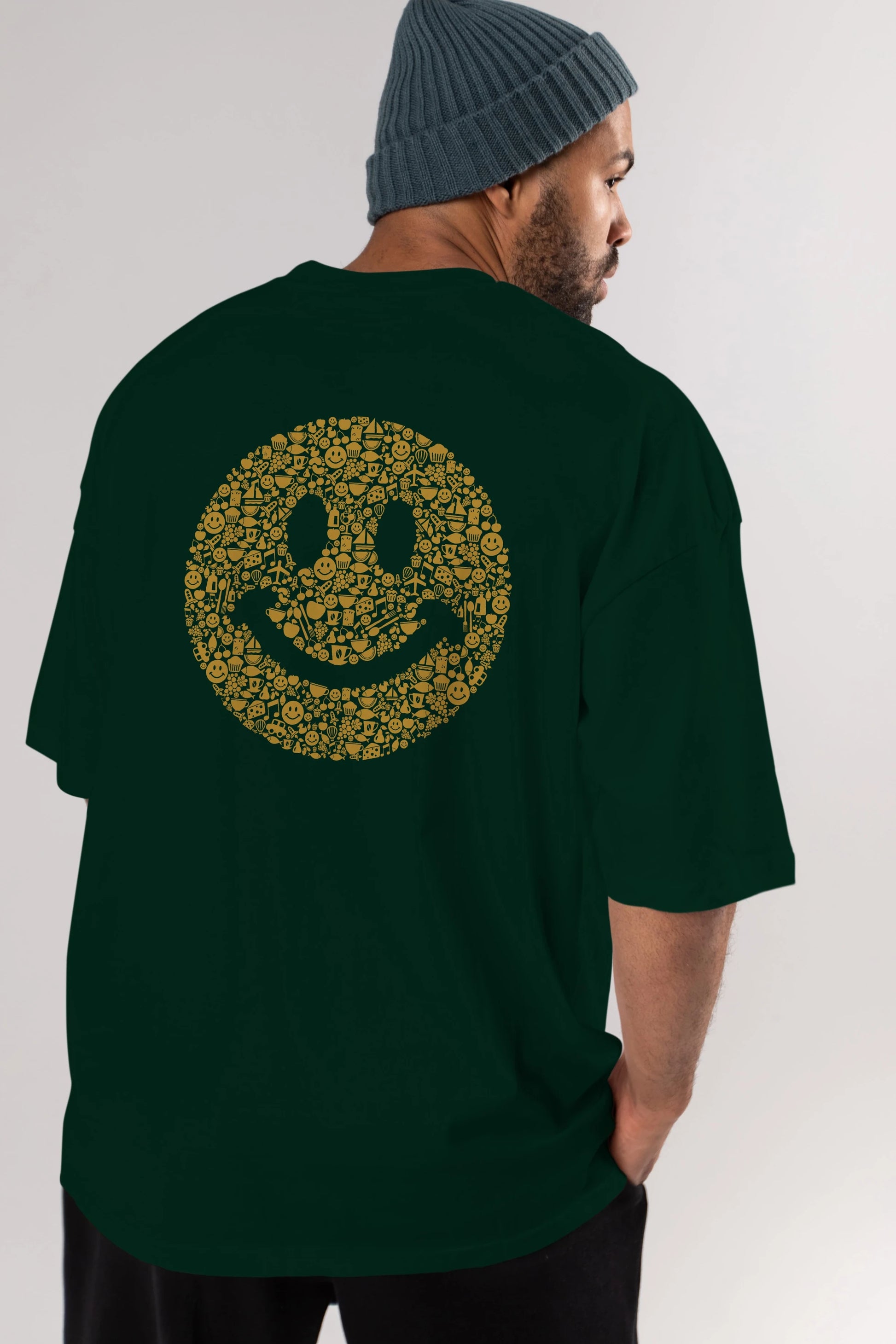 Smiley Arka Baskılı Oversize t-shirt %100 pamuk Erkek Kadın Unisex
