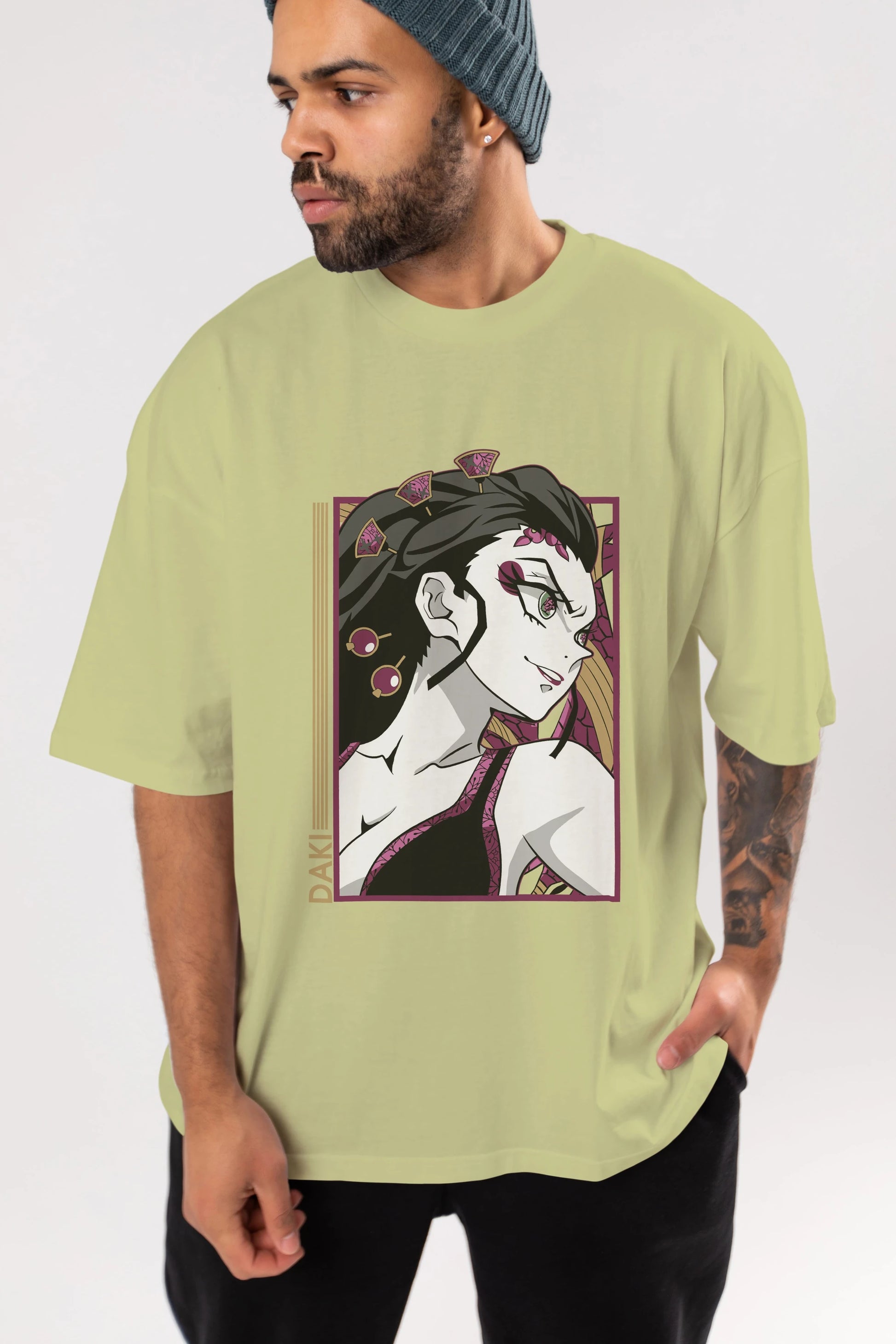 Daki DEMION SLAYER Anime Ön Baskılı Oversize t-shirt %100 pamuk Erkek Kadın Unisex