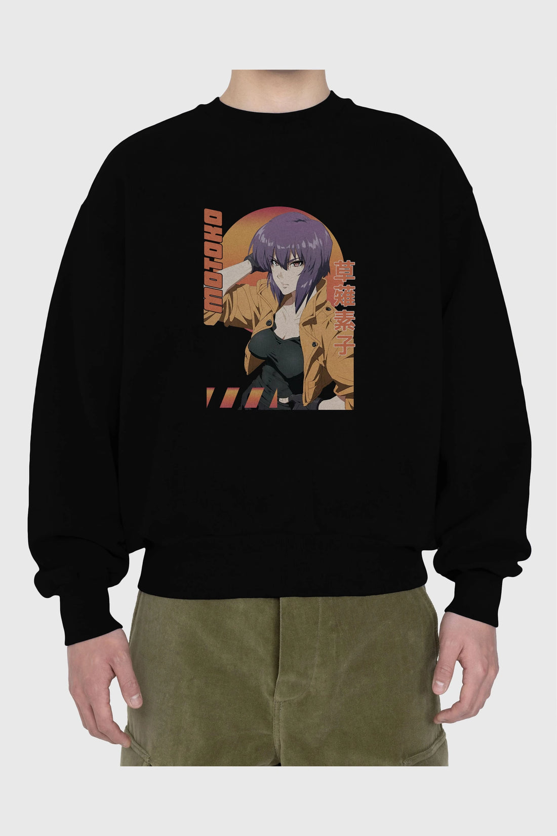 Motoko Kusanagi 9 Anime Ön Baskılı Oversize Sweatshirt Erkek Kadın Unisex