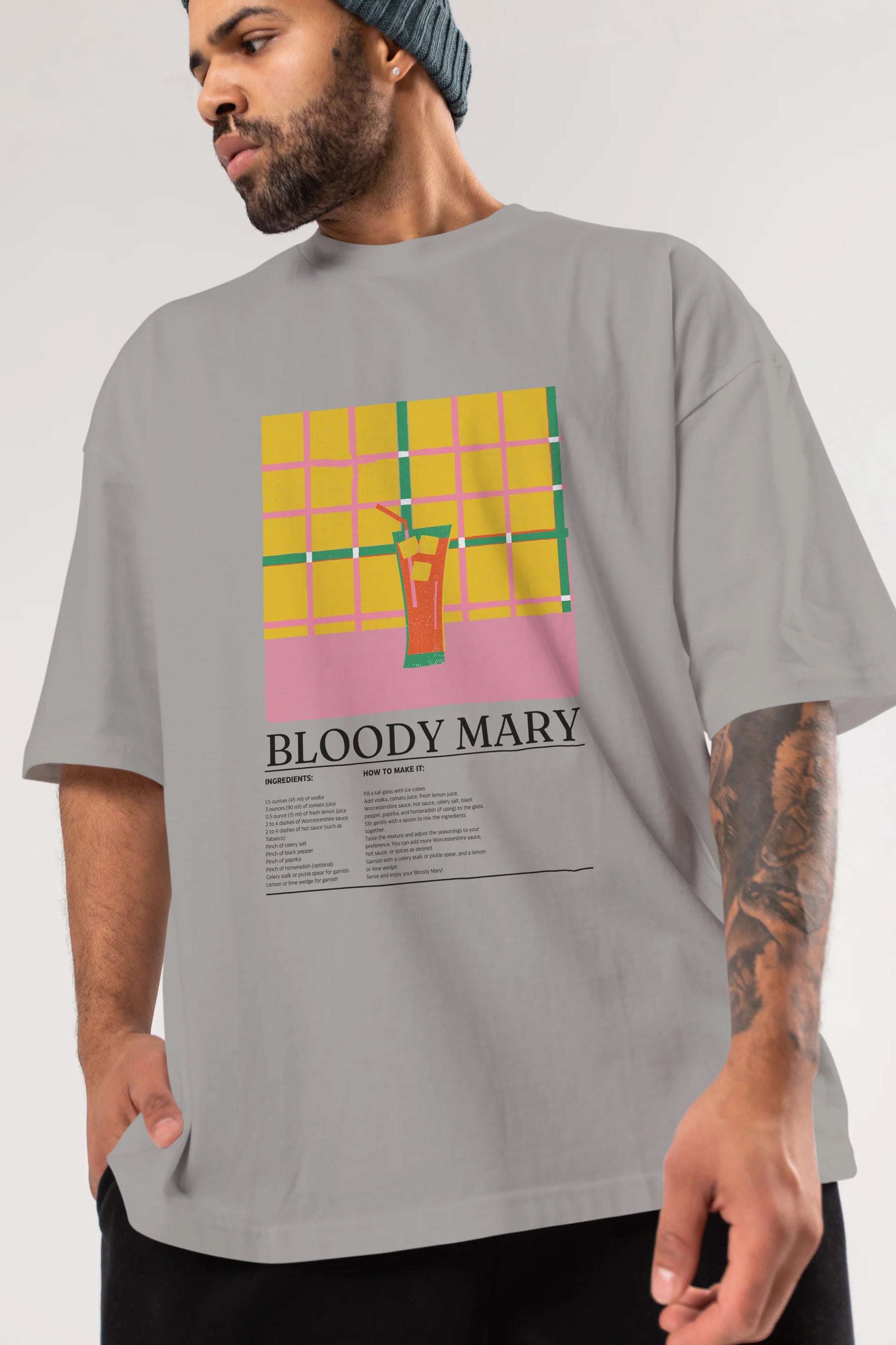 Bloody Mary Kokteyl Ön Baskılı Oversize t-shirt Erkek Kadın %100 Pamuk Bisiklet Yaka tişort